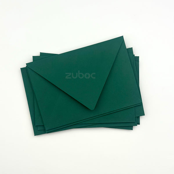 Deep green counter flap envelope C6 top-down view for personalized gifts