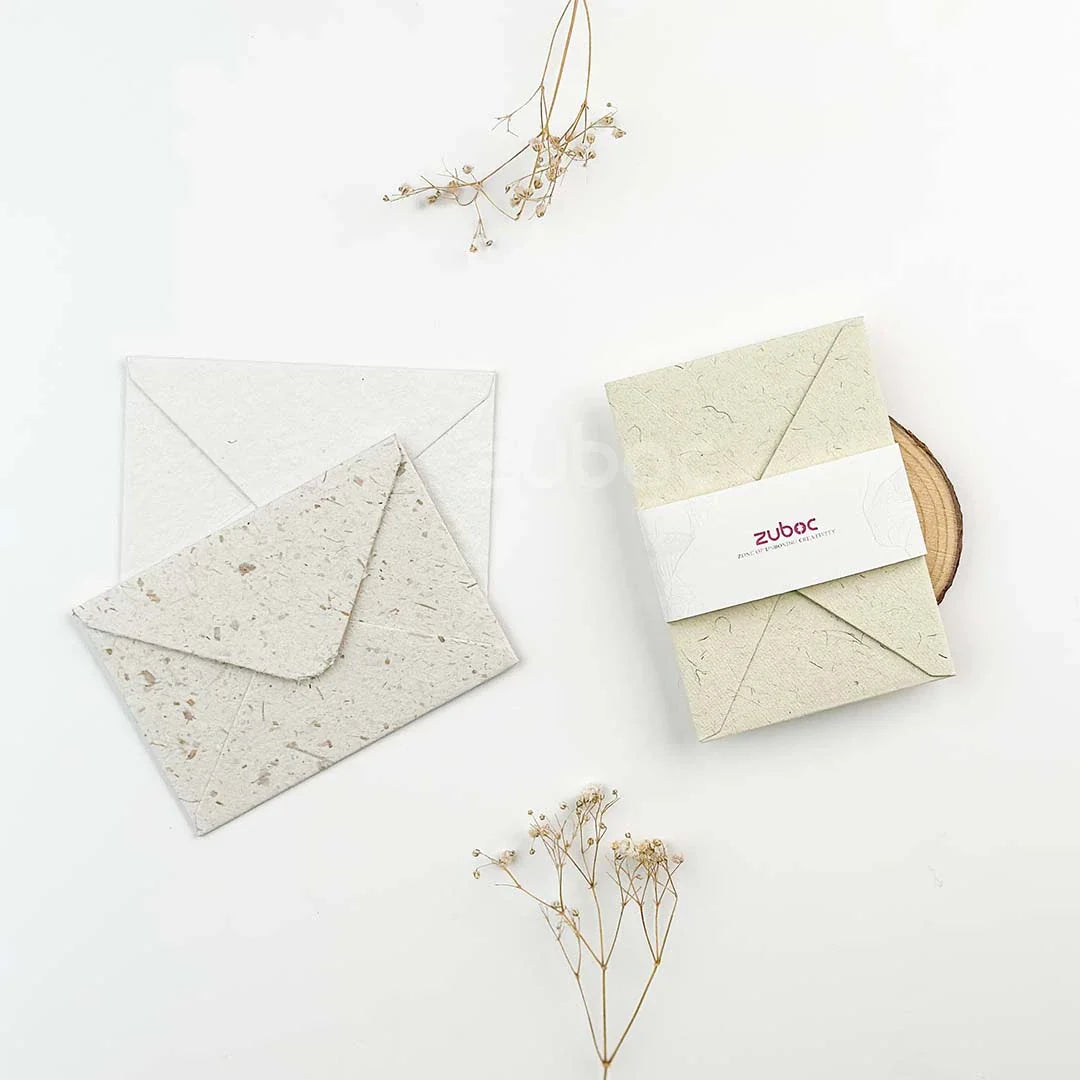 Shades of Dove C7 counter flap envelopes set of 3 in handmade white, seed paper, and cream white from Zuboc ? premium handmade papers for weddings, gifting, eco-themed events, and creative stationery-1