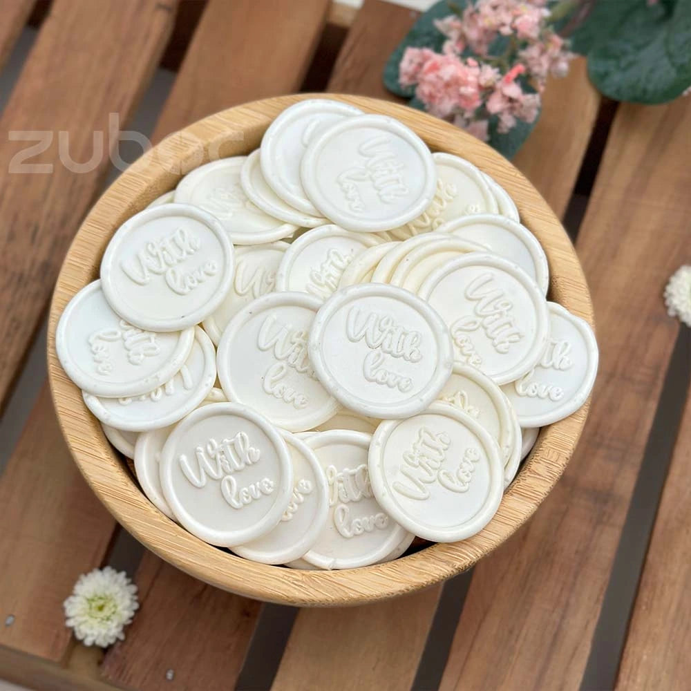 "With Love Snow White Wax Seal - 2.5 cm, perfect for envelopes and invitations"