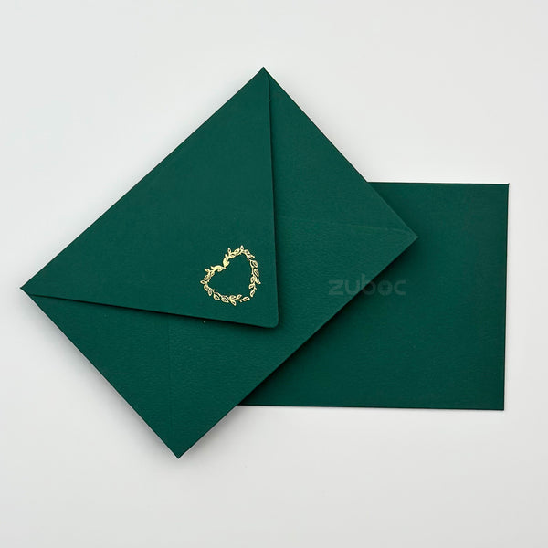Rich green envelope C6 front view with gold foil wreath for creative hobbies