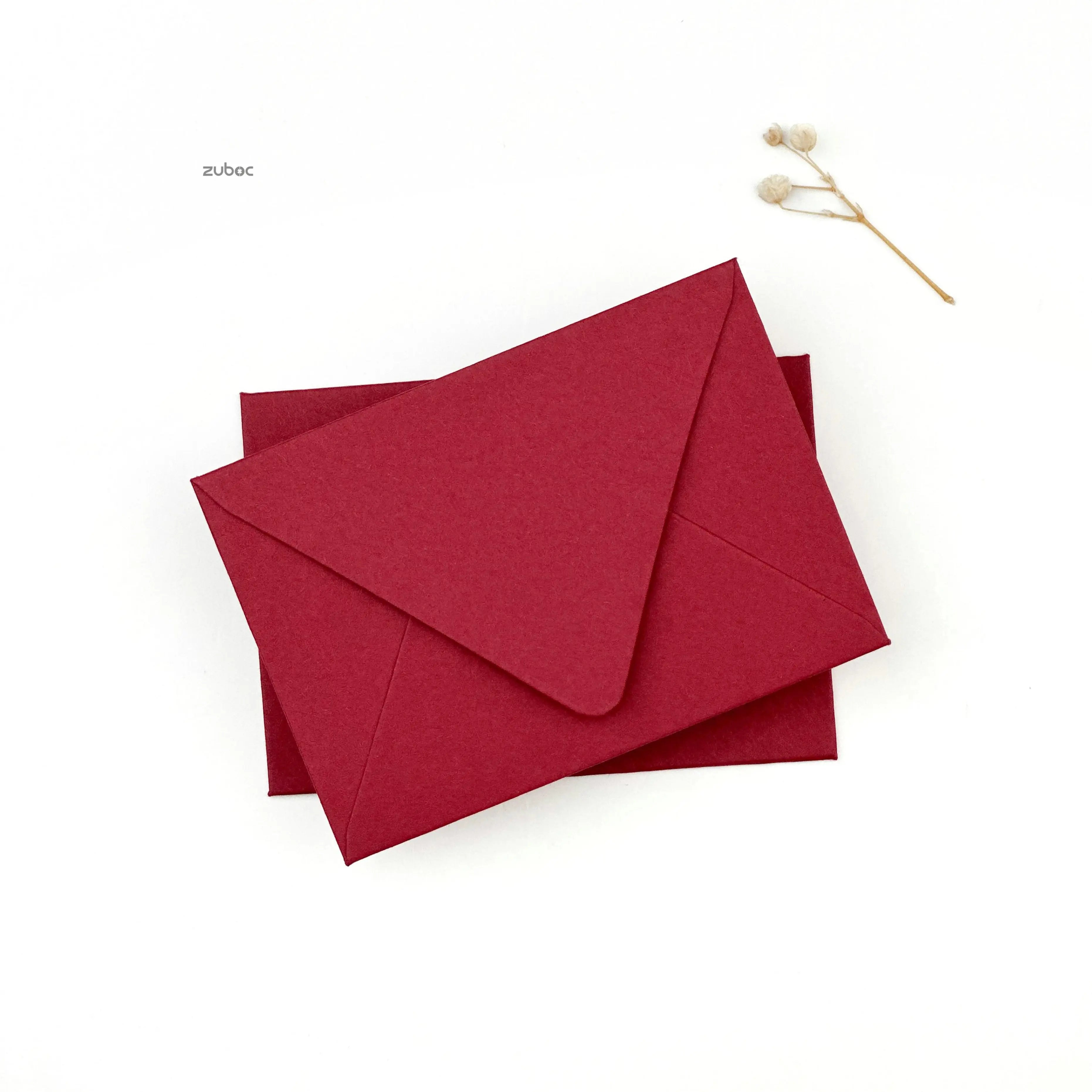 Deep red counter flap envelope C6 top-down view for DIY projects