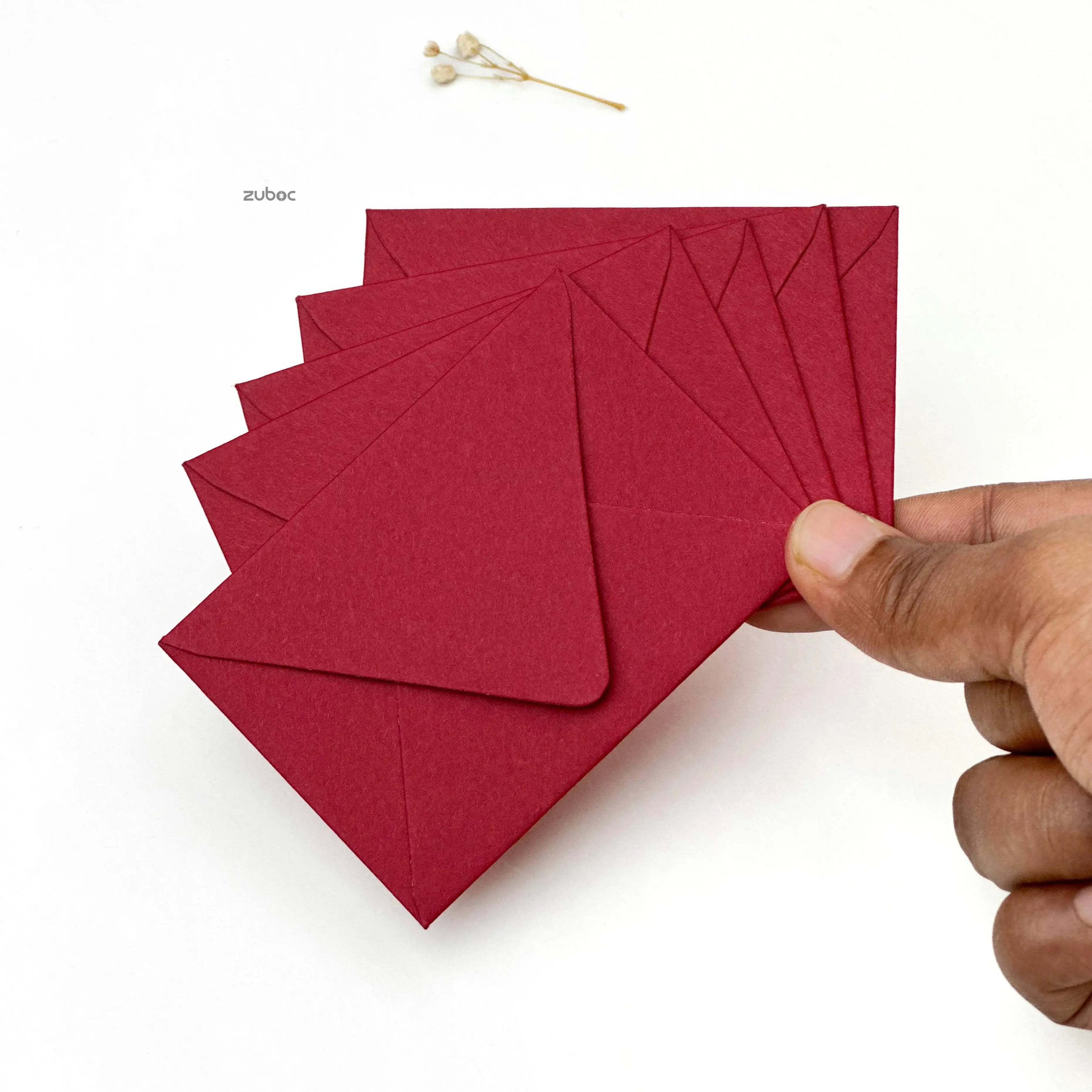 Maroon counter flap envelope C6 close-up angled view for personalized gifts