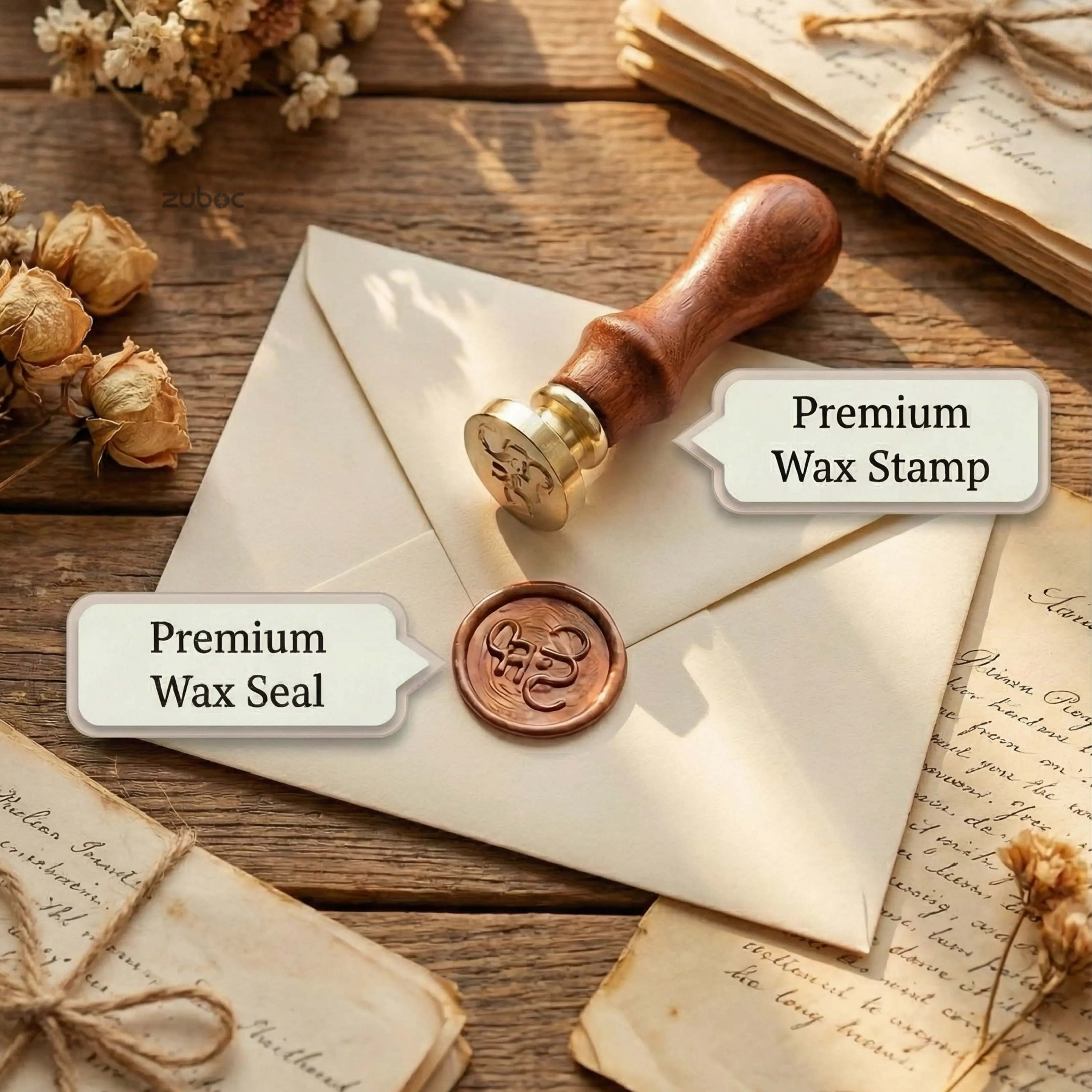 Custom Round Wax Stamp with Wooden Handle