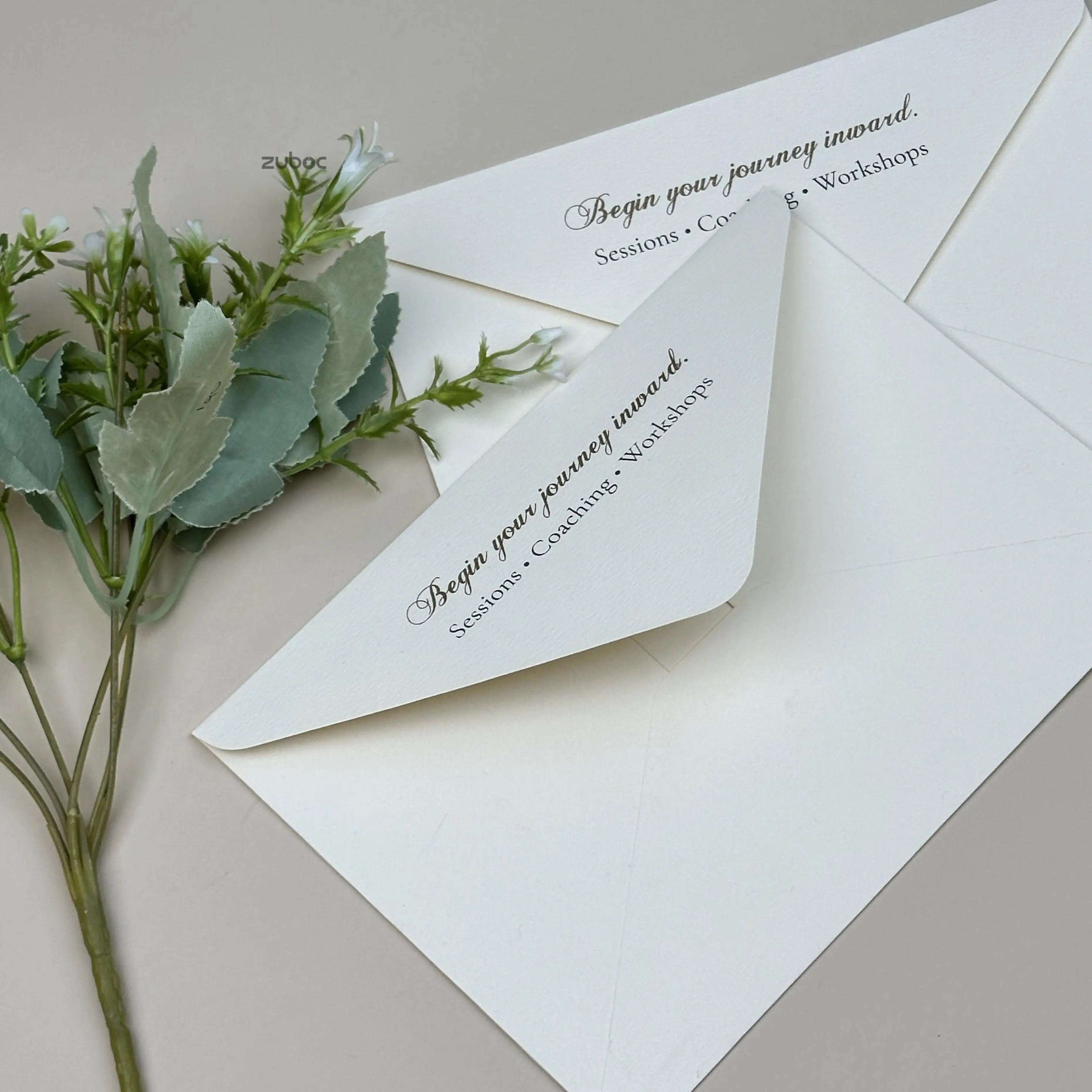 Cream envelope close-up front view for wedding invitations