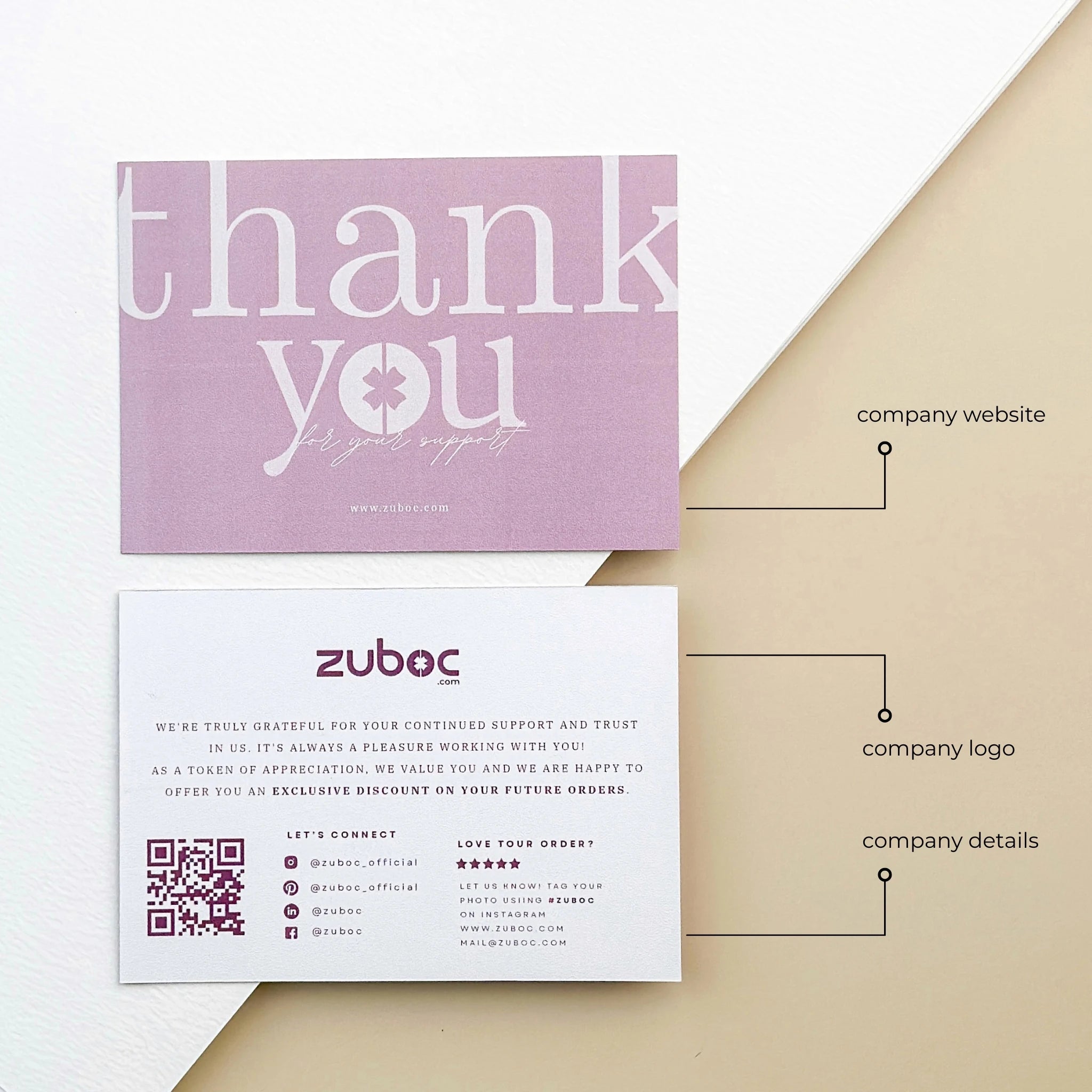 Custom Print Thank You Card and Envelope Combo ( Set of 50 )