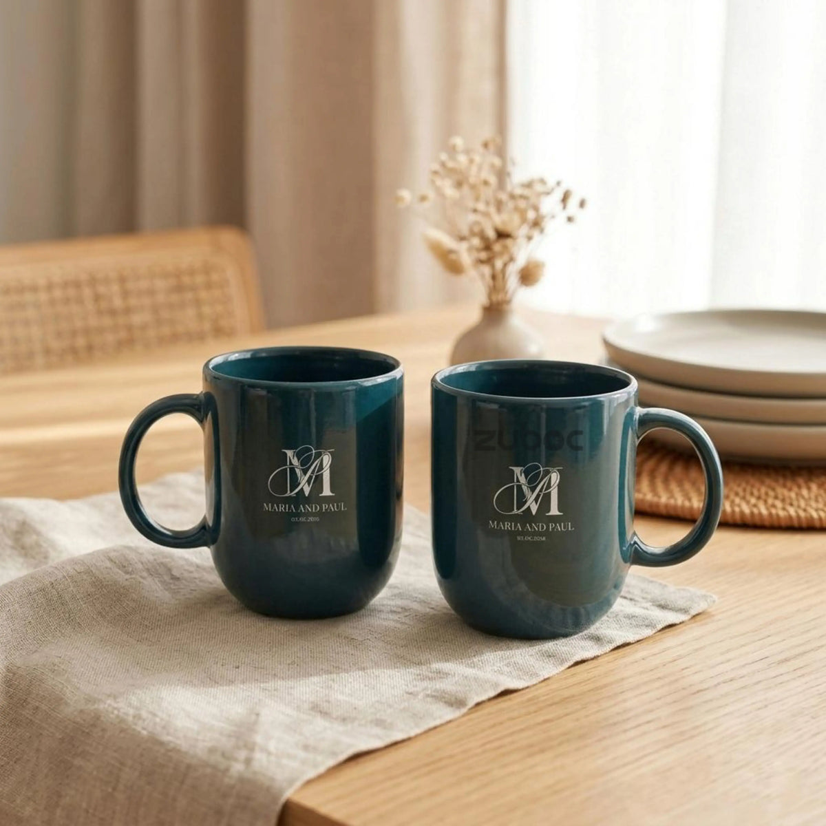 Custom Minimalist Ceramic Couple Mug - Personalized Couple Name Engraving