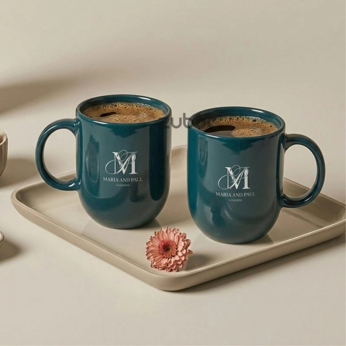 Custom Minimalist Ceramic Couple Mug - Personalized Couple Name Engraving
