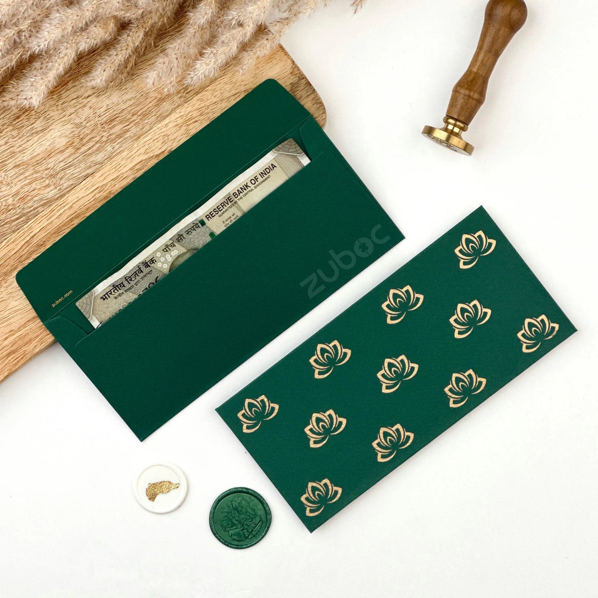 Green Lotus Money / Shagun Envelope (Set Of 5)