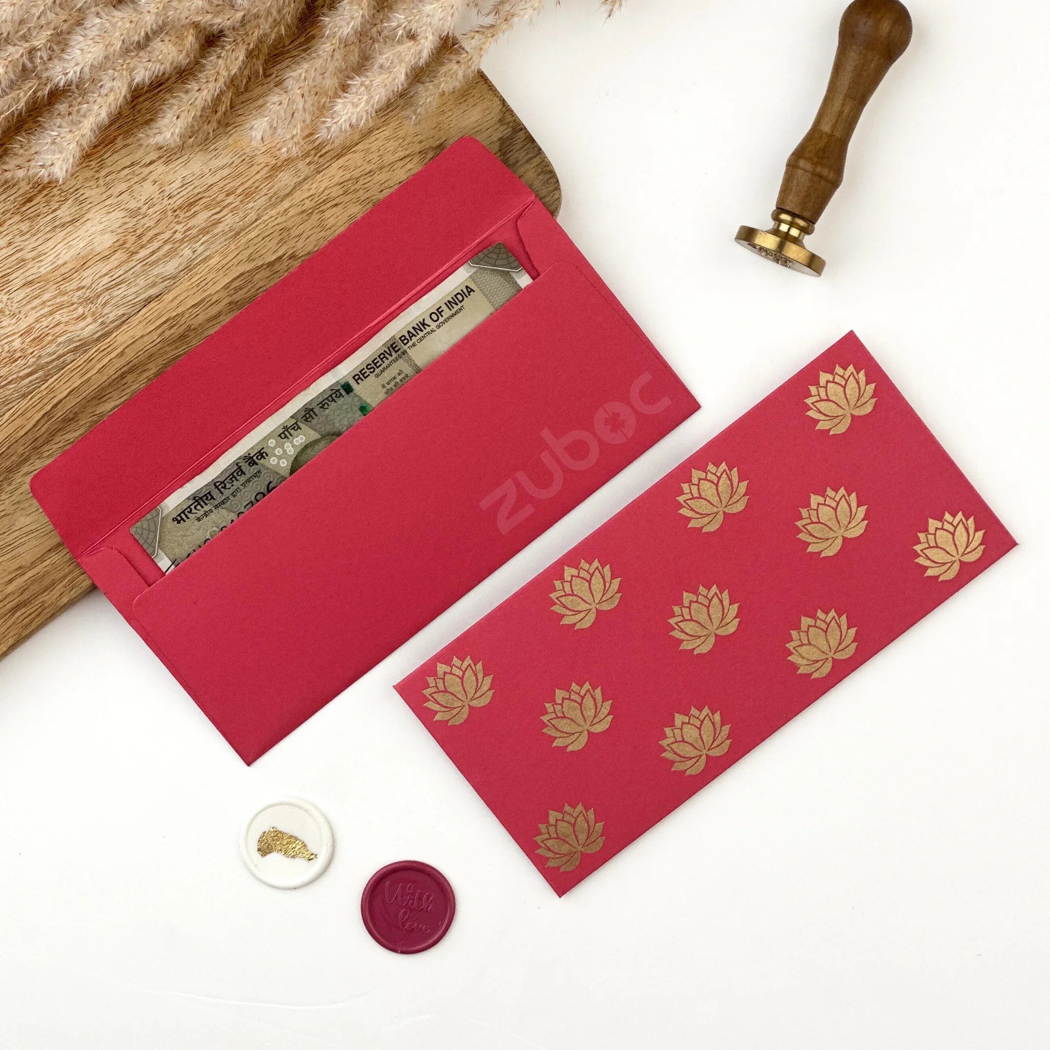 Emerald Lotus Money / Shagun Diwali Envelope (Set of 5)