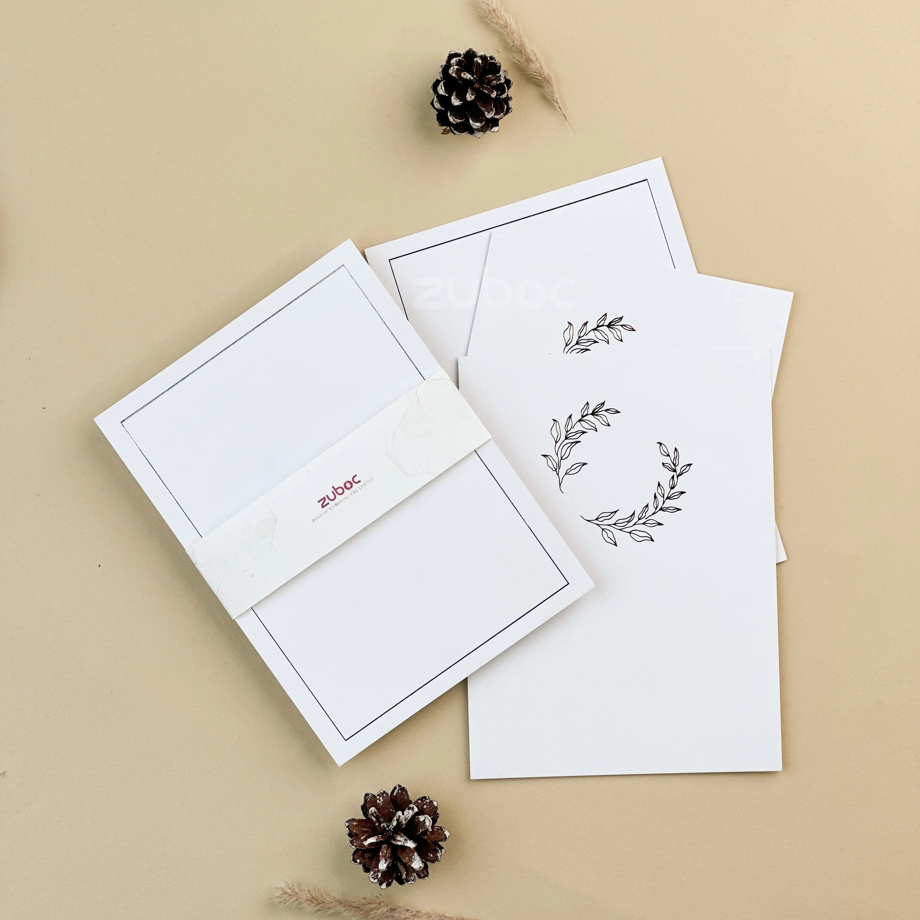 "Premium white kraft paper cards with silver foiled border and floral wreath design, size 18.5?12.5 cm ? perfect for wedding invitations, gifting, and stationery projects"-1