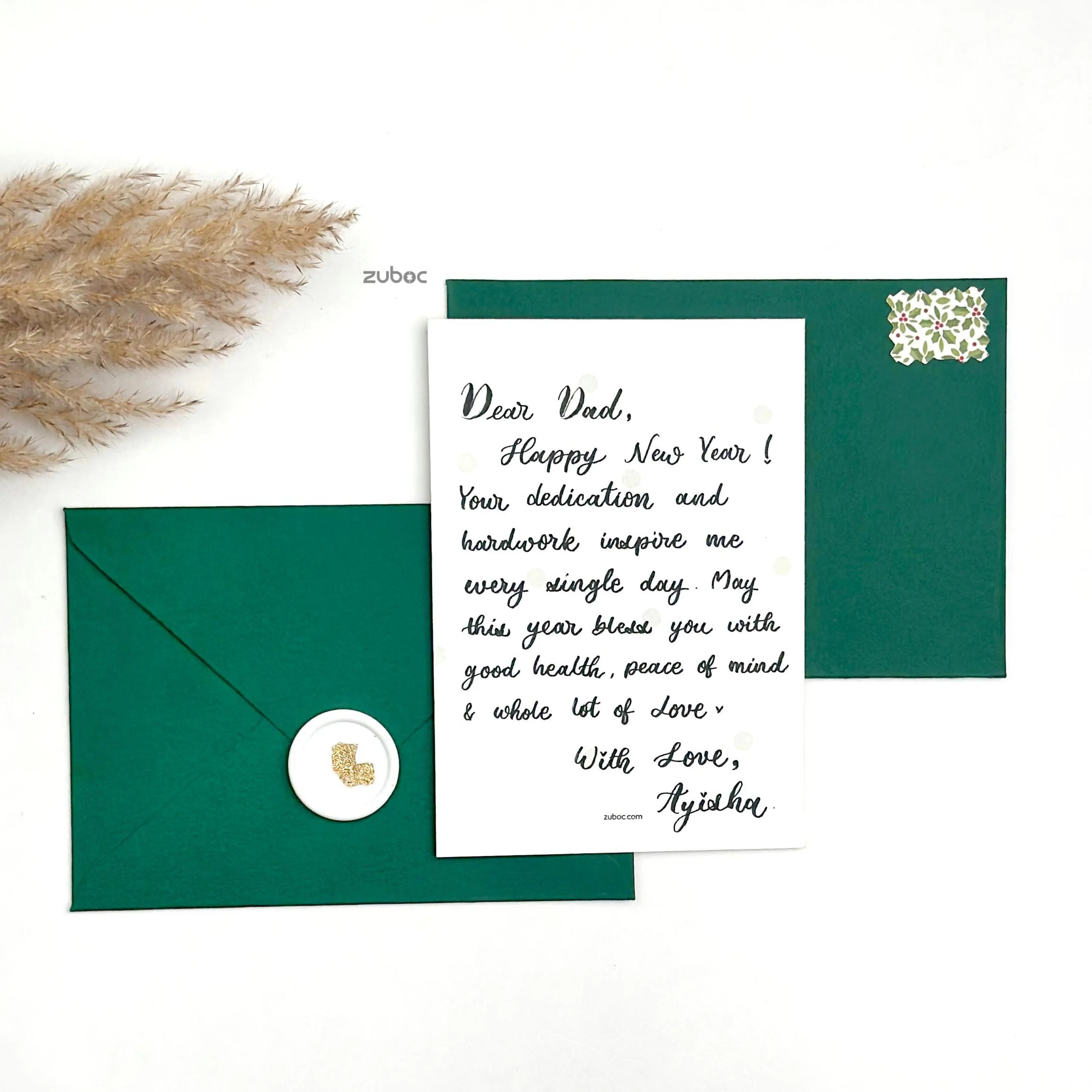 Handwritten Green Winter New Year Card