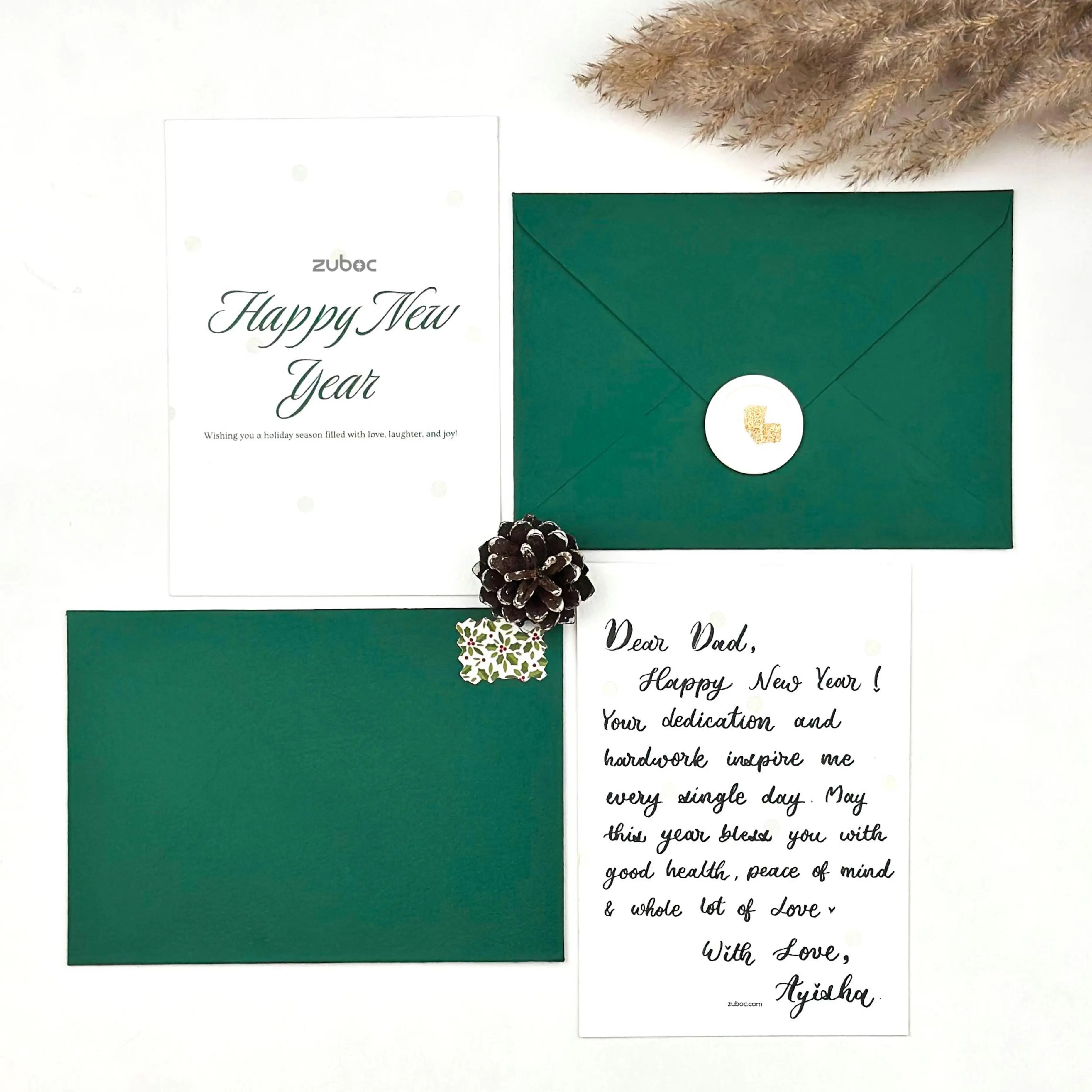 Handwritten Green Winter New Year Card