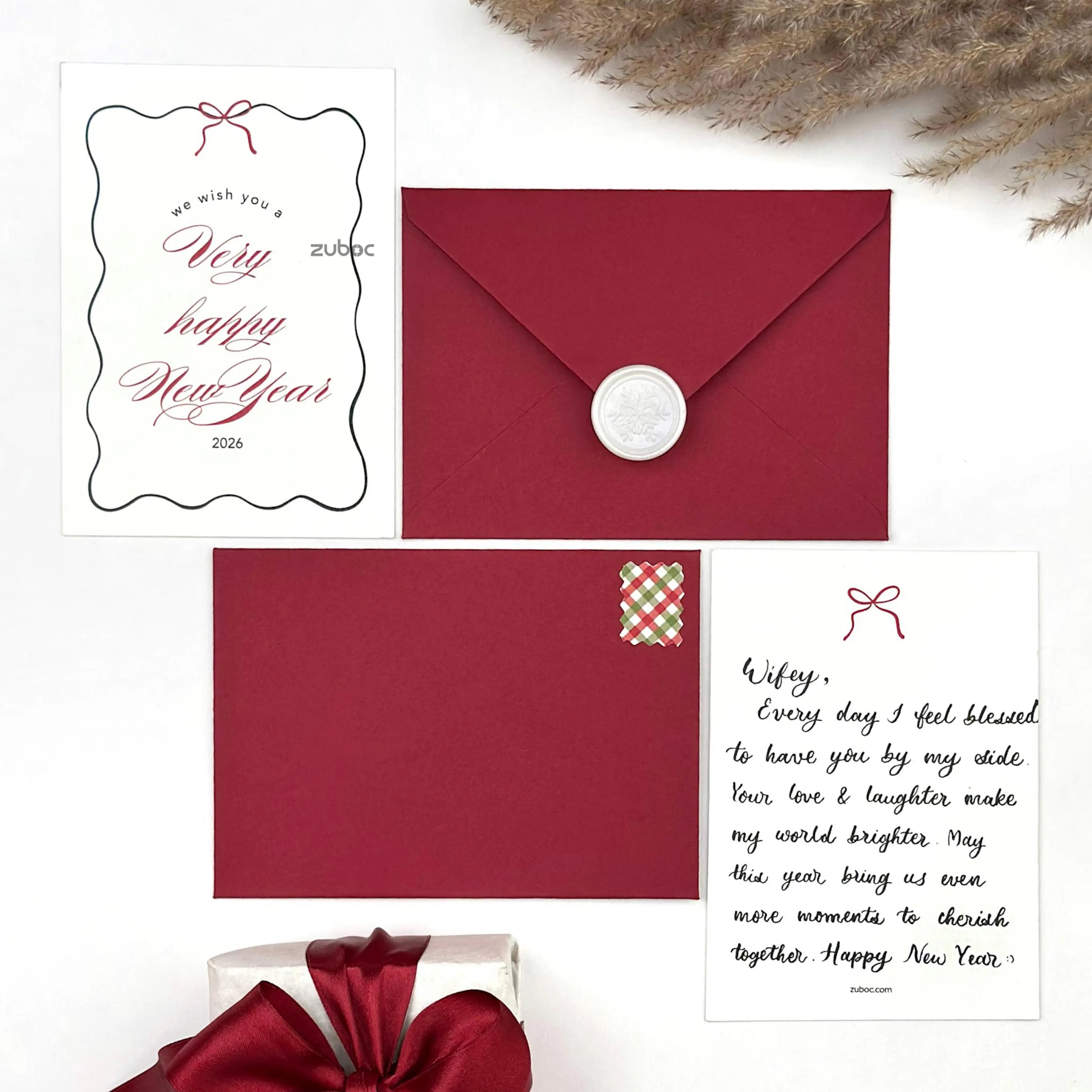 Handwritten Winter Crimson New Year Card