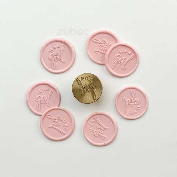 It's a Girl Wax Stamp with Wooden Handle