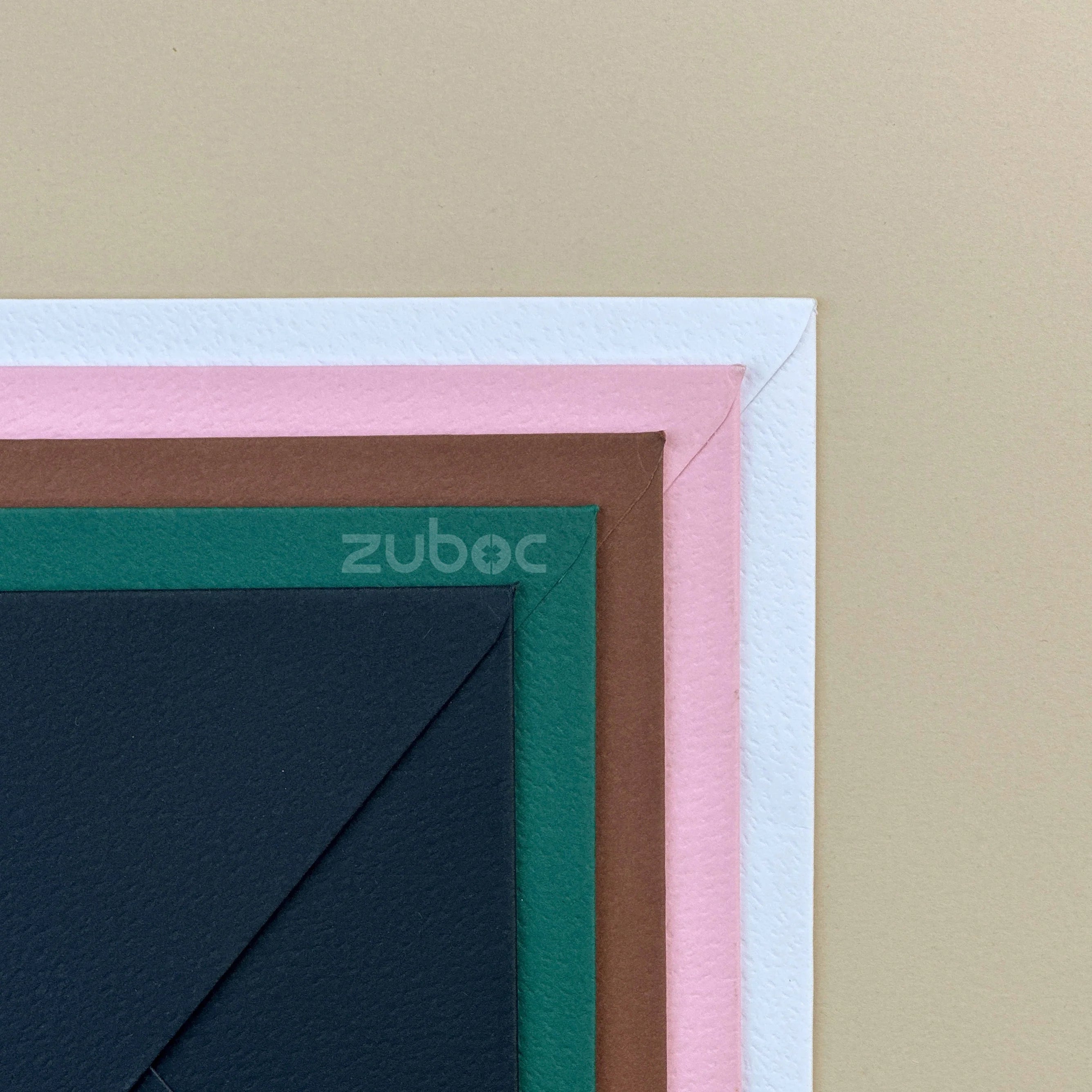  Luvette C6 counter flap envelopes with foil heart design ? set of 5 in black, forest green, chocolate brown, baby pink, and white from Zuboc ? perfect for weddings, gifting, and special occasions.-3