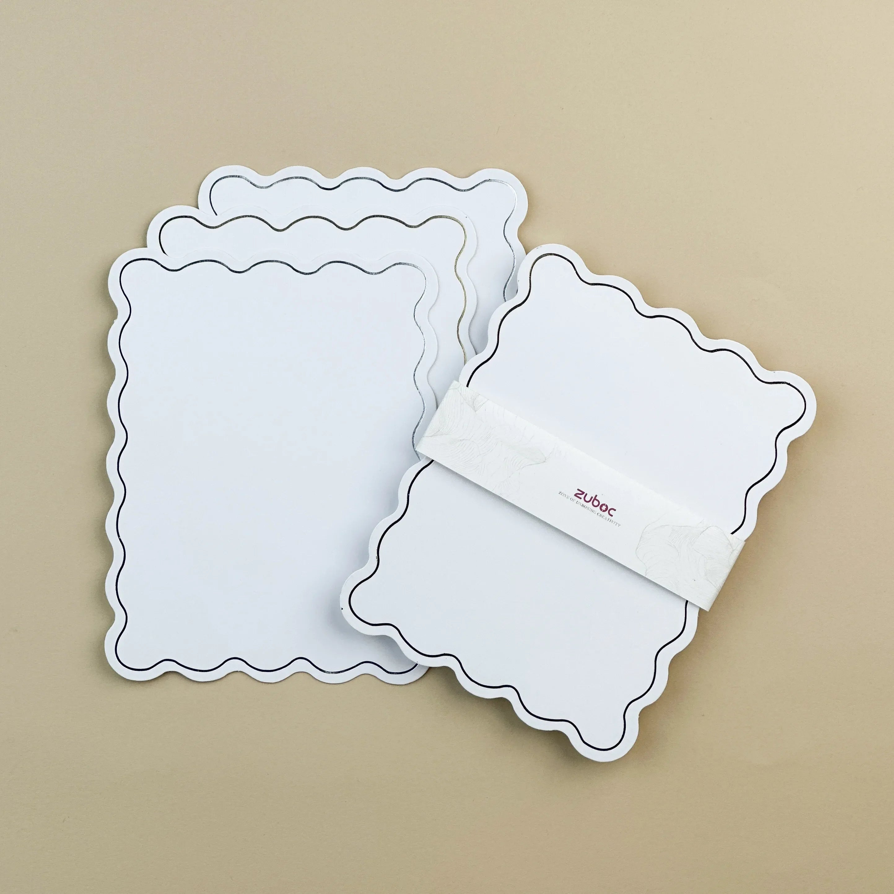 "Premium scalloped edge cards with metallic gold and silver wave borders, size 19?14 cm ? perfect for weddings, events, and luxury stationery-1