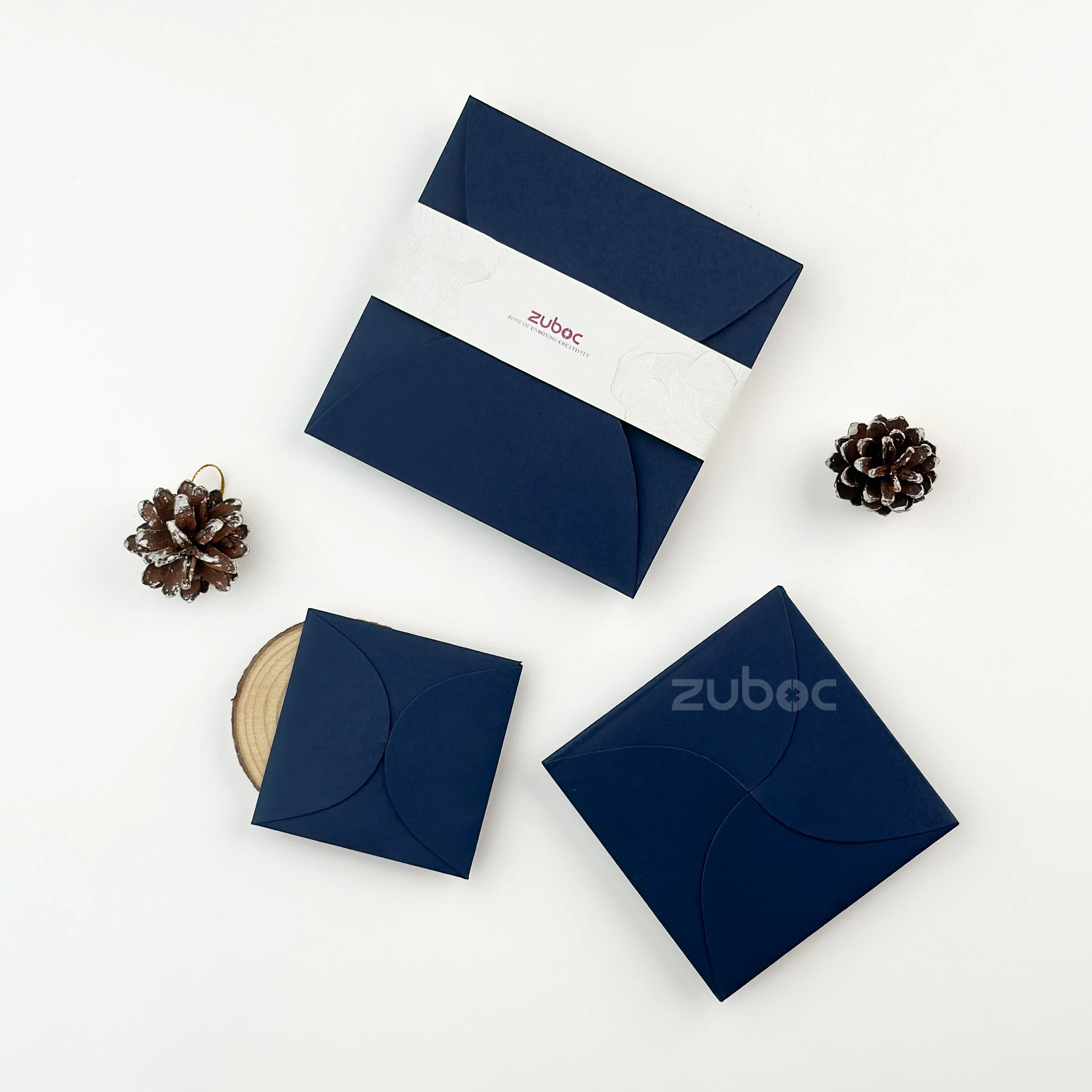  Midnight Fold semi-circle envelopes set of 3 in plain navy blue from Zuboc ? premium imported paper, perfect for weddings, gifting, and crafts-1