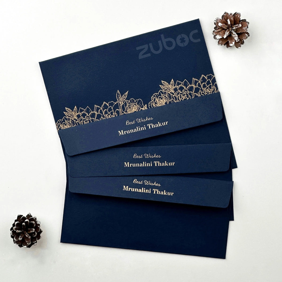 Personalized Navy Bloom Money / Shagun Envelope (Set of 10)