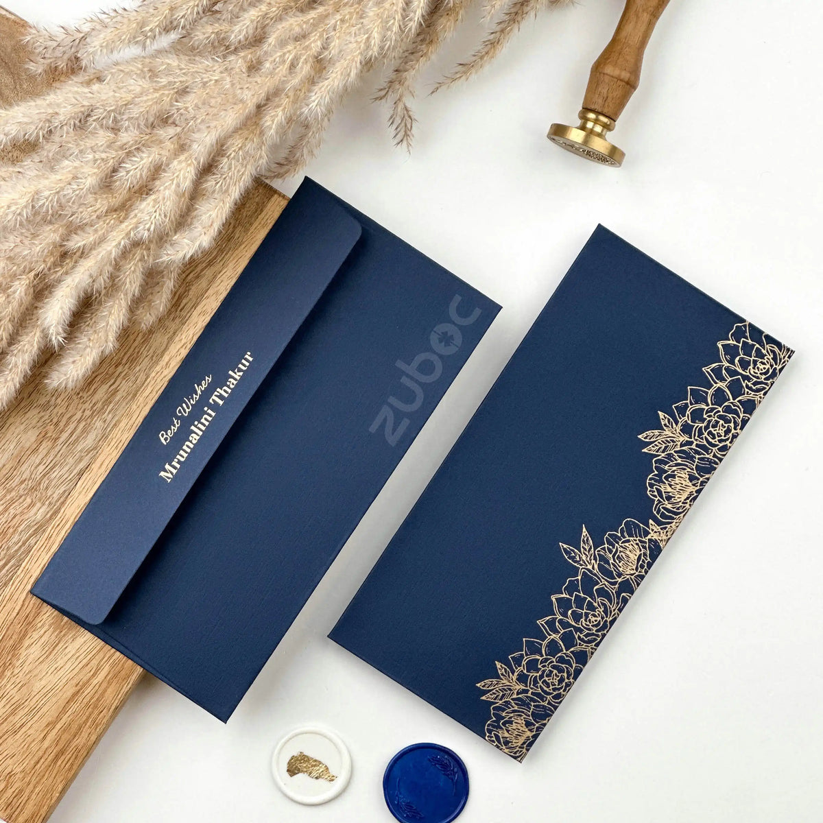 Personalized Navy Bloom Money / Shagun Envelope (Set of 10)