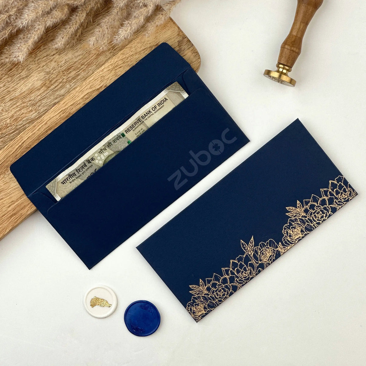 Personalized Navy Bloom Money / Shagun Envelope (Set of 10)