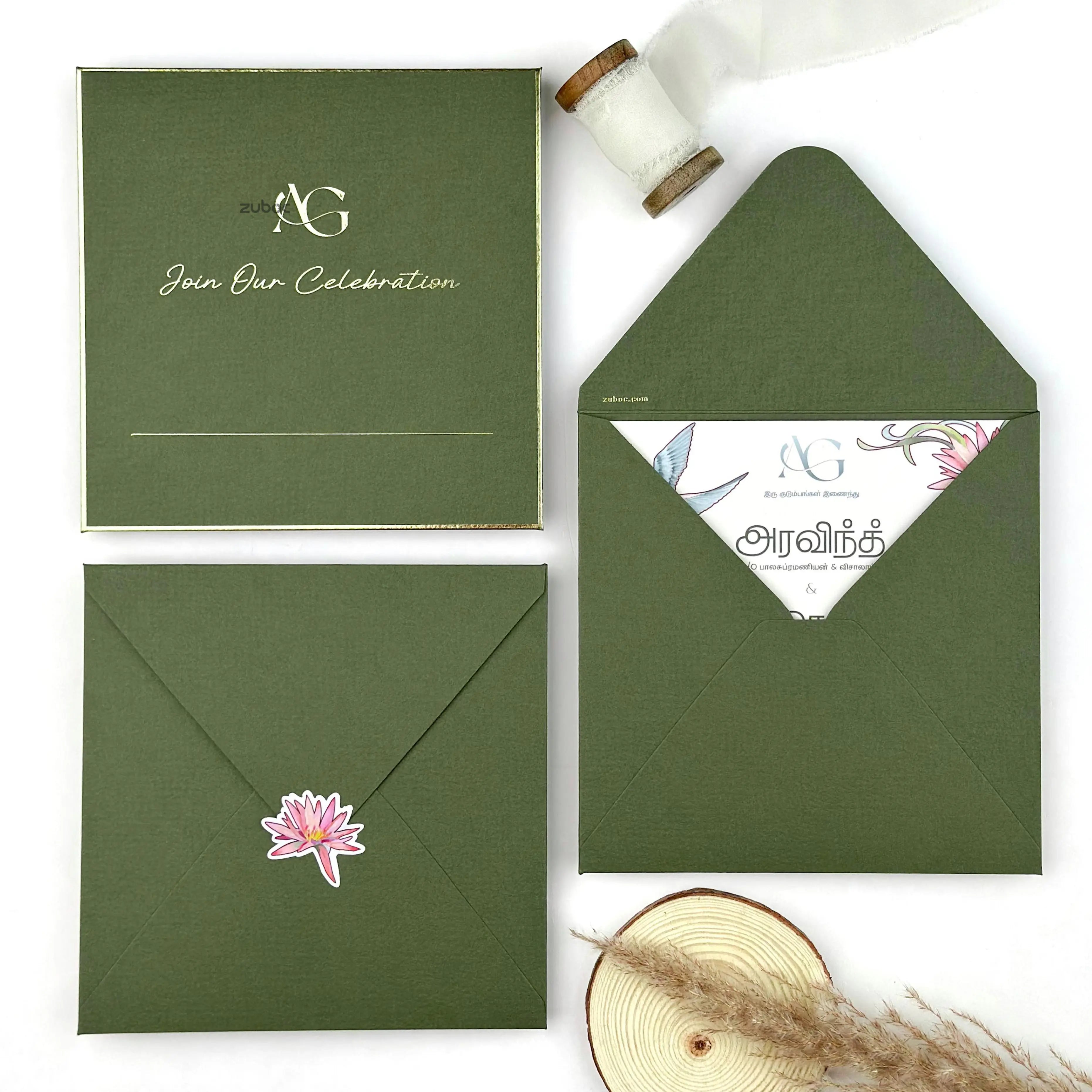 Olive envelope set of 50 for elegant wedding invitations