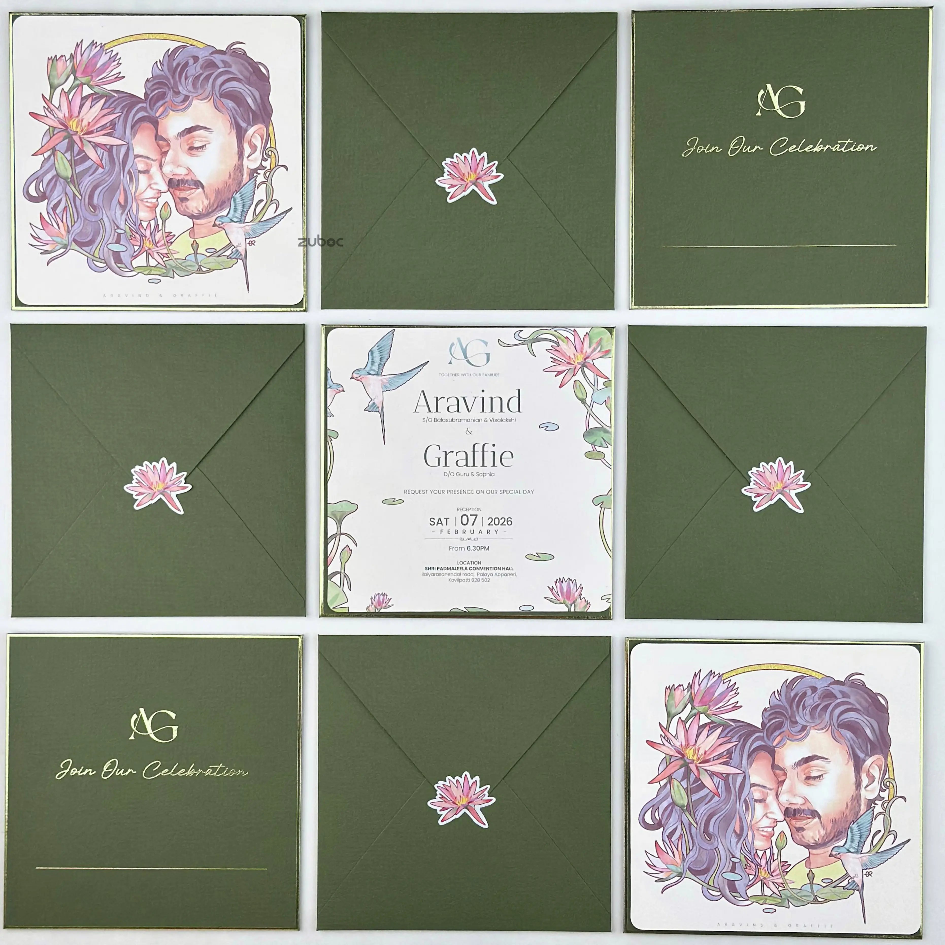 Olive envelope set of 50 for elegant wedding invitations