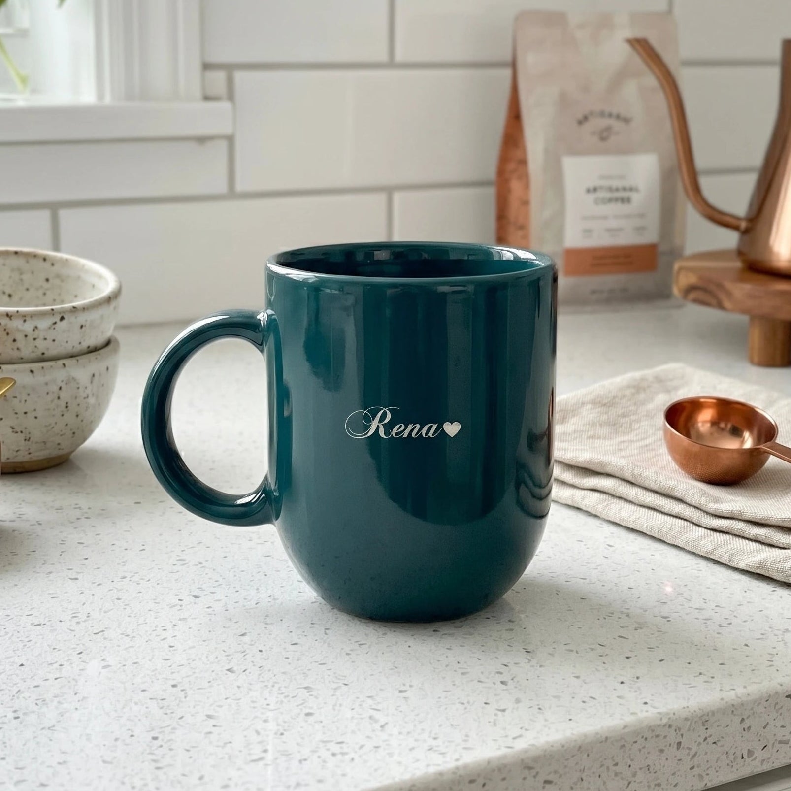 Custom Minimalist Ceramic Mug - Personalized Name Engraving