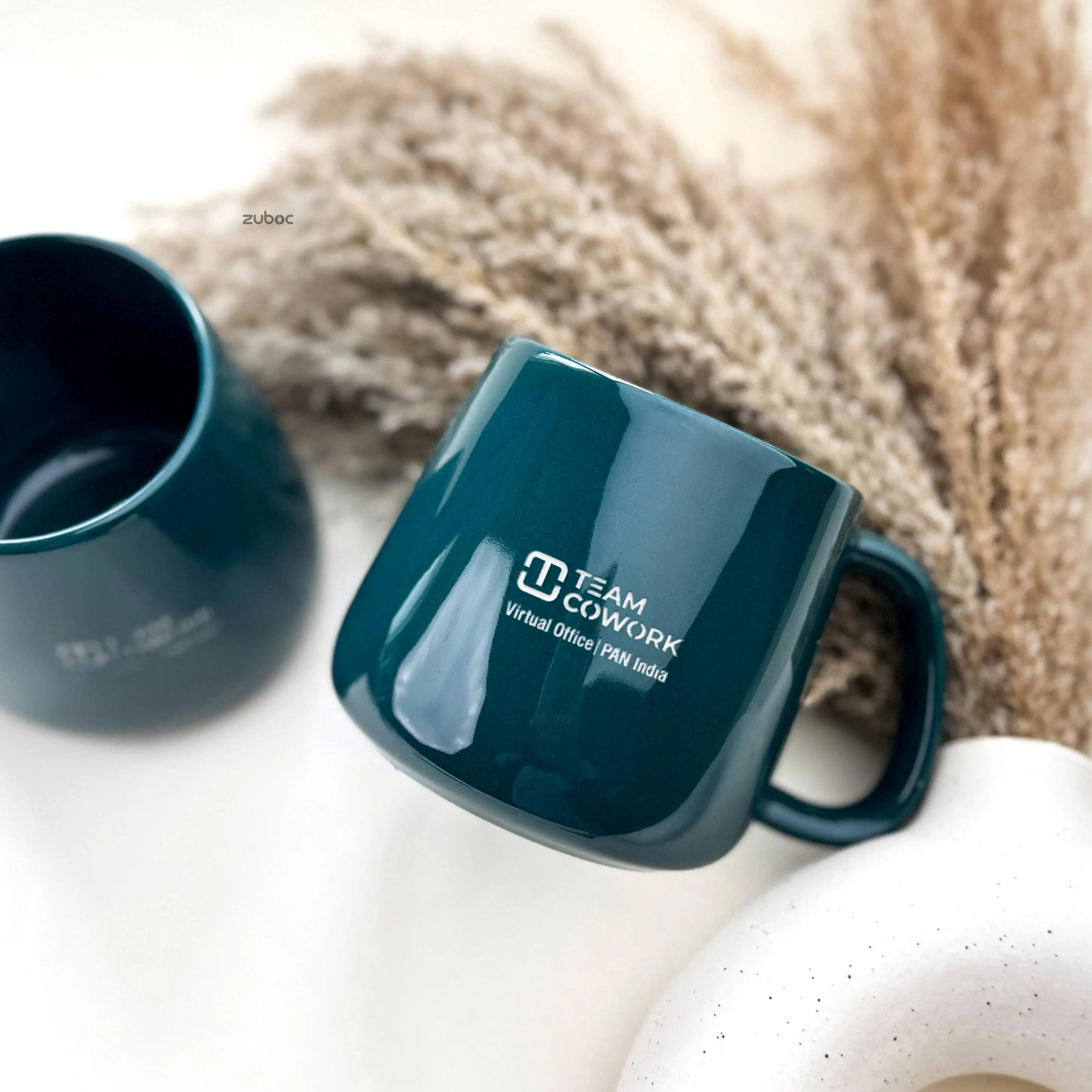 Personalised Single Teal Blue Ceramic Coffee Mug With Custom Name for Corporates