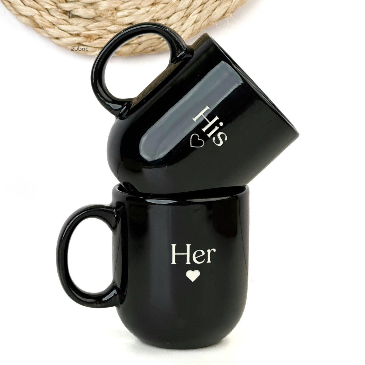 Zuboc Customized His and Hers Classic Mini Ceramic Coffee Mug Set /For Gifting- Black