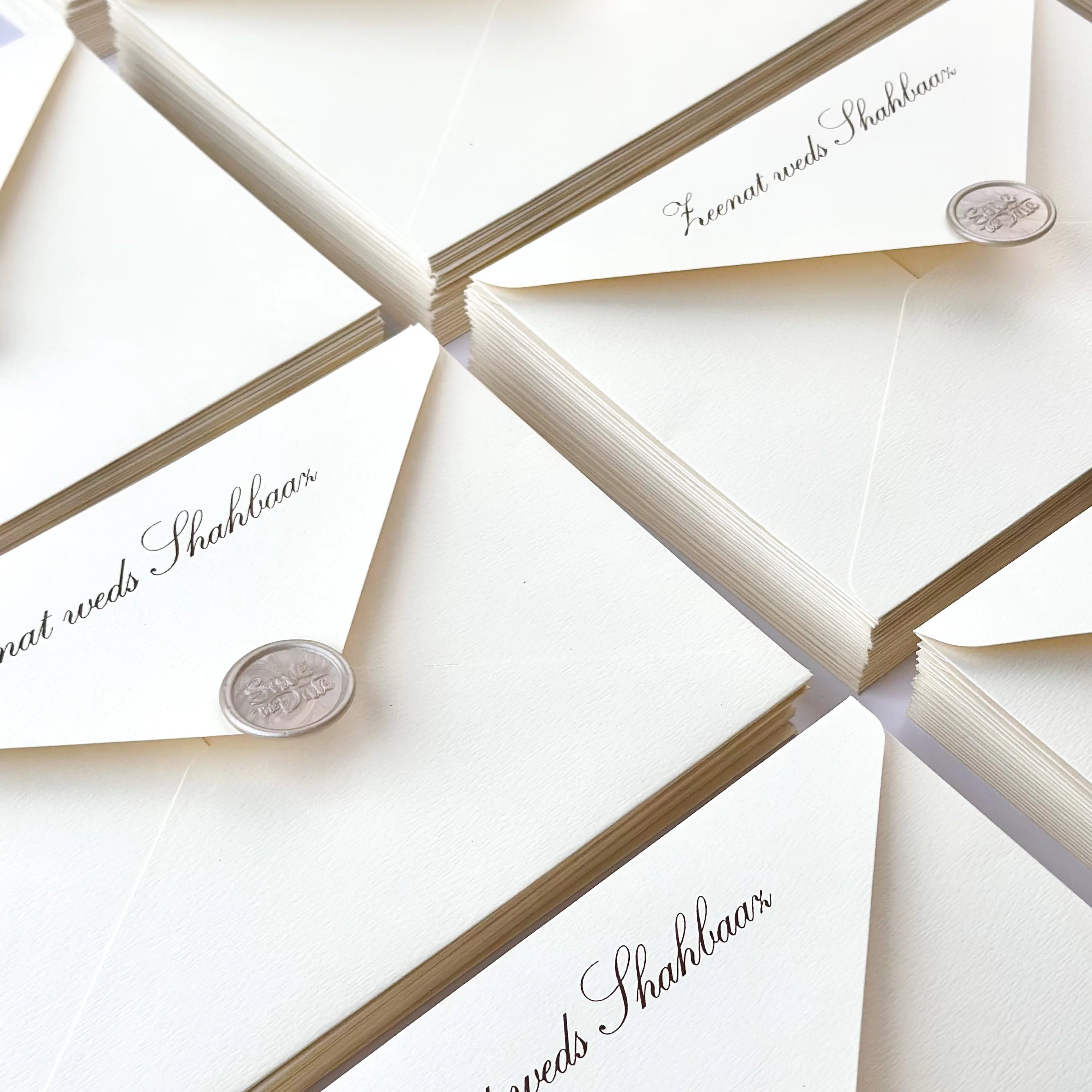 Cream envelope close-up front view for wedding invitations