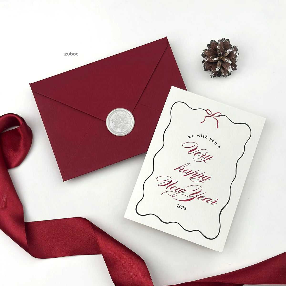 Personalized Winter Crimson New Year Card