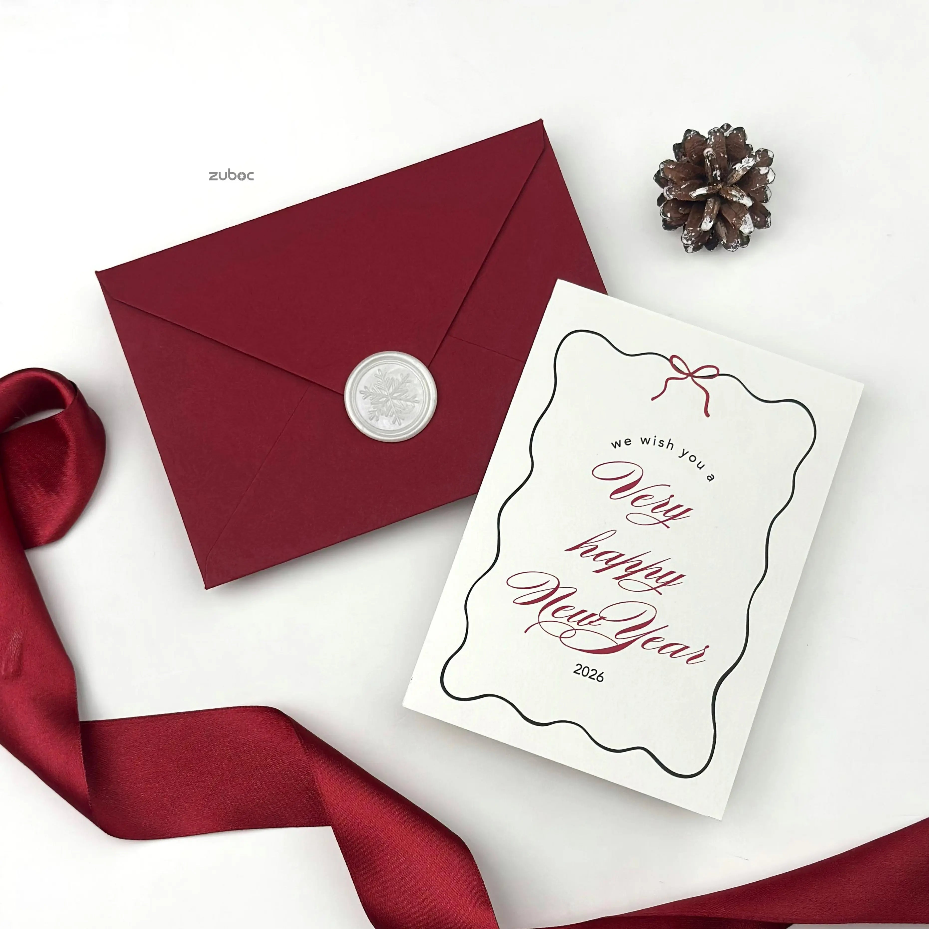 Personalized Winter Crimson New Year Card