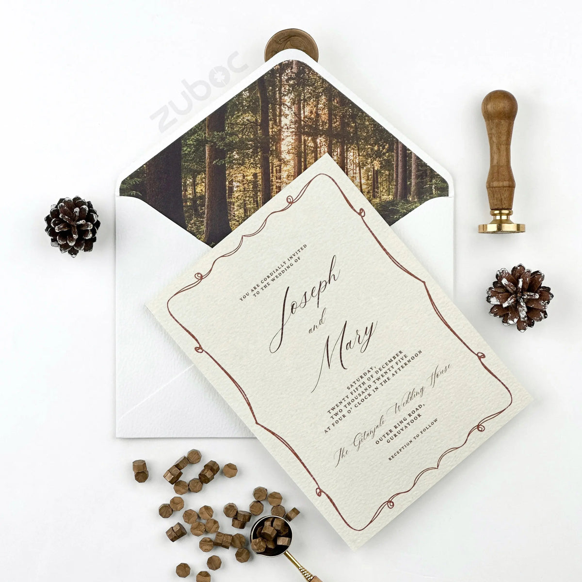Customized Rustic Pine Wedding Invitation Suites (Set of 50)