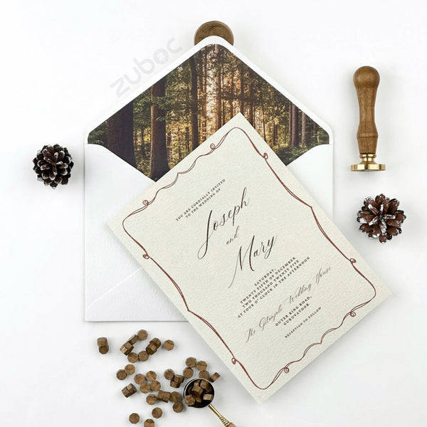 Customized Rustic Pine Wedding Invitation Suites (Set of 50)