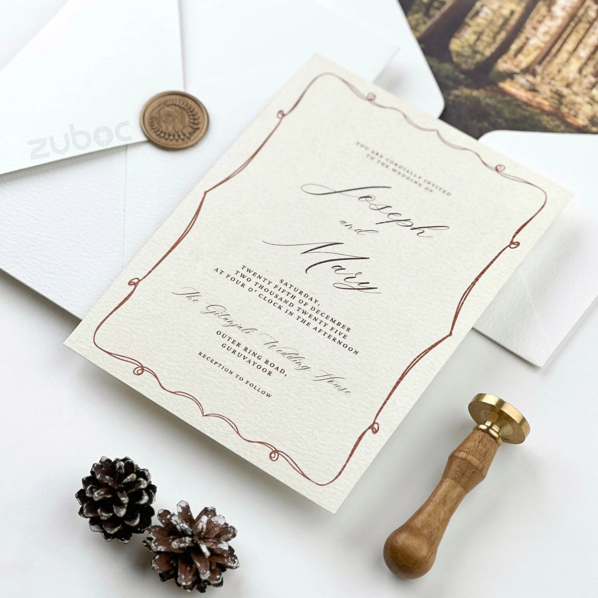 Customized Rustic Pine Wedding Invitation Suites (Set of 50)