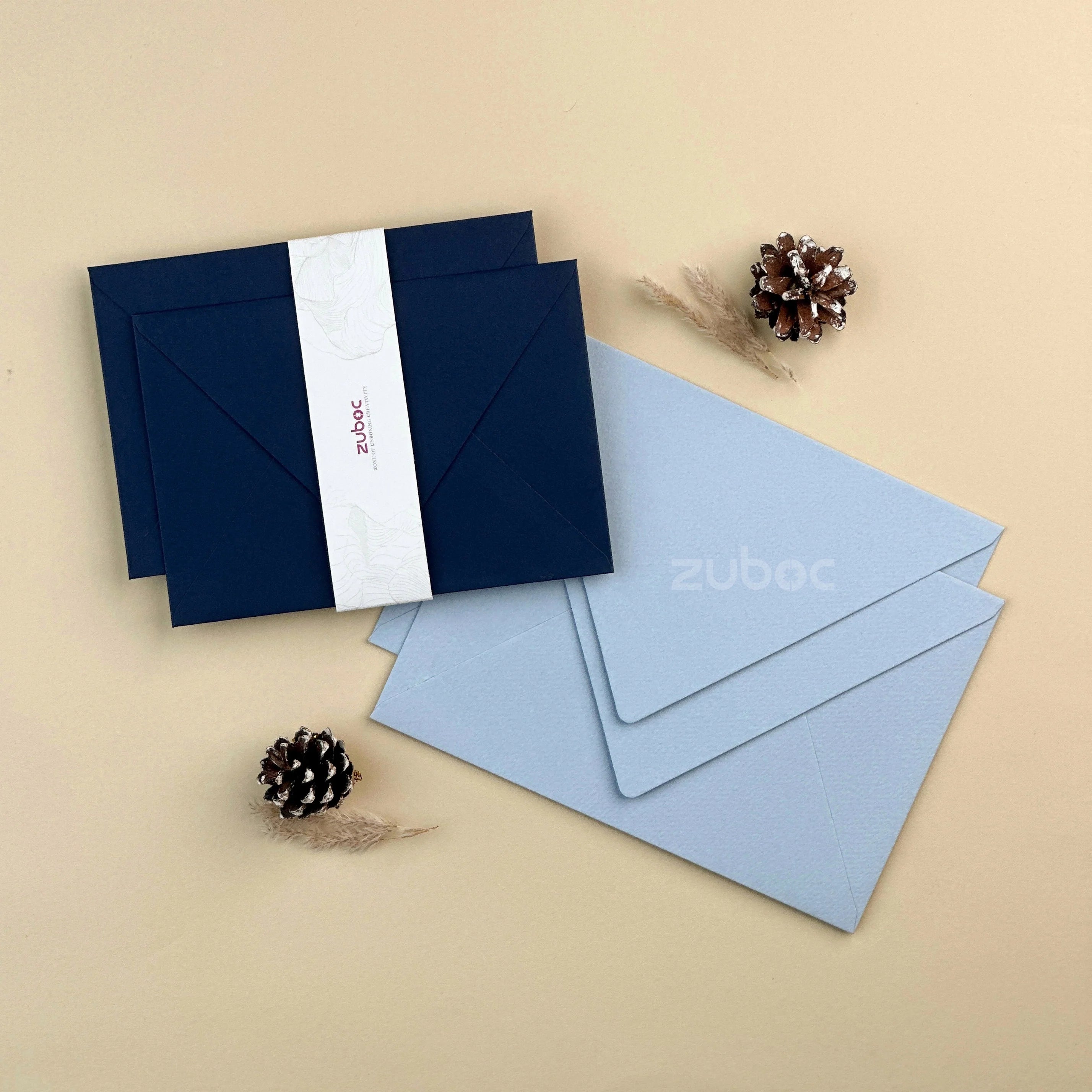  Sapphire Sky counter flap envelopes set of 4 in light blue and plain navy blue from Zuboc ? premium imported paper for weddings, gifting, and formal stationery-1