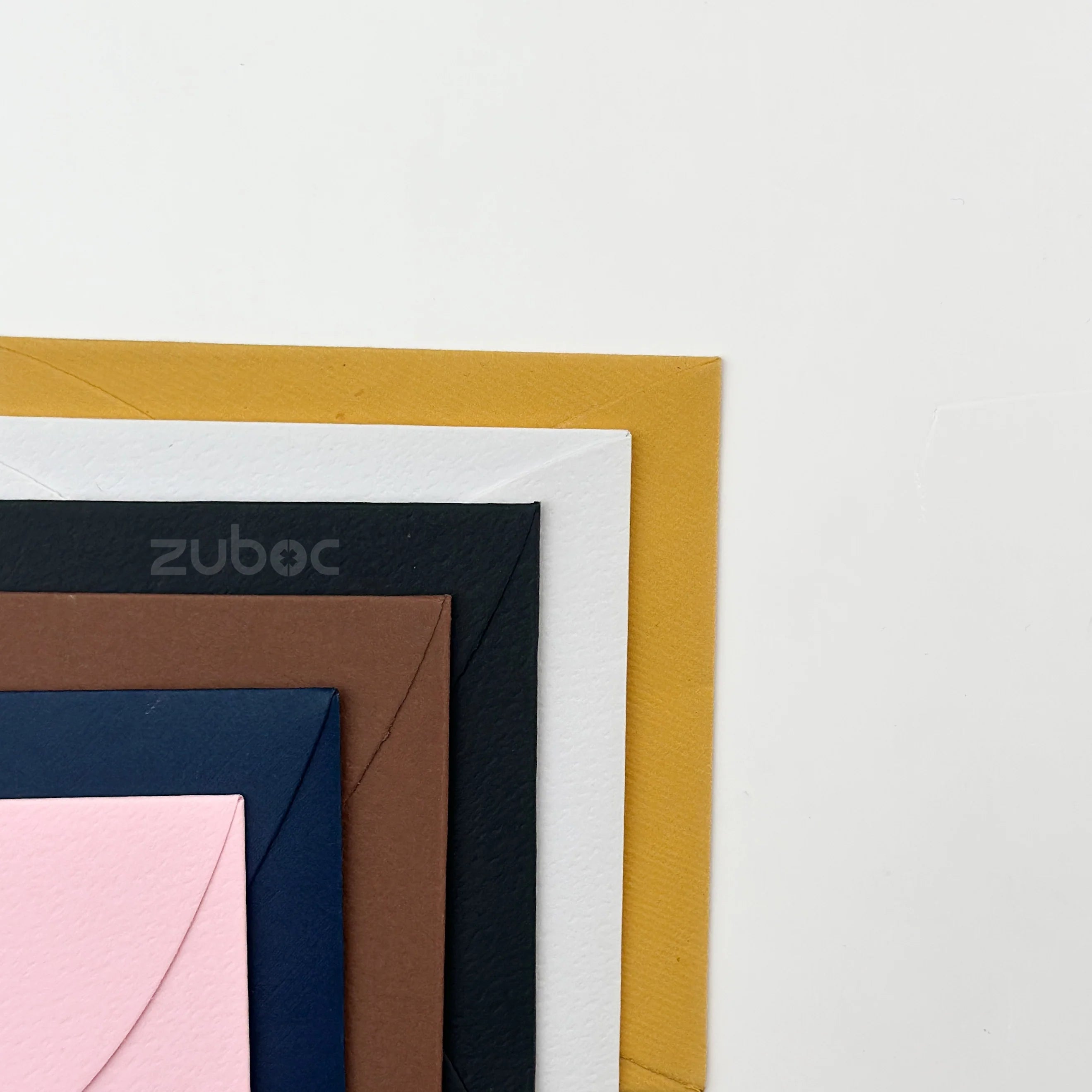 Shade of Whimsy semi-circle envelopes set of 7 in plain navy blue, chocolate brown, baby pink, forest green, black, normal white, and mango yellow from Zuboc ? premium imported and handmade -papers for weddings, gifting, and creative stationery-2