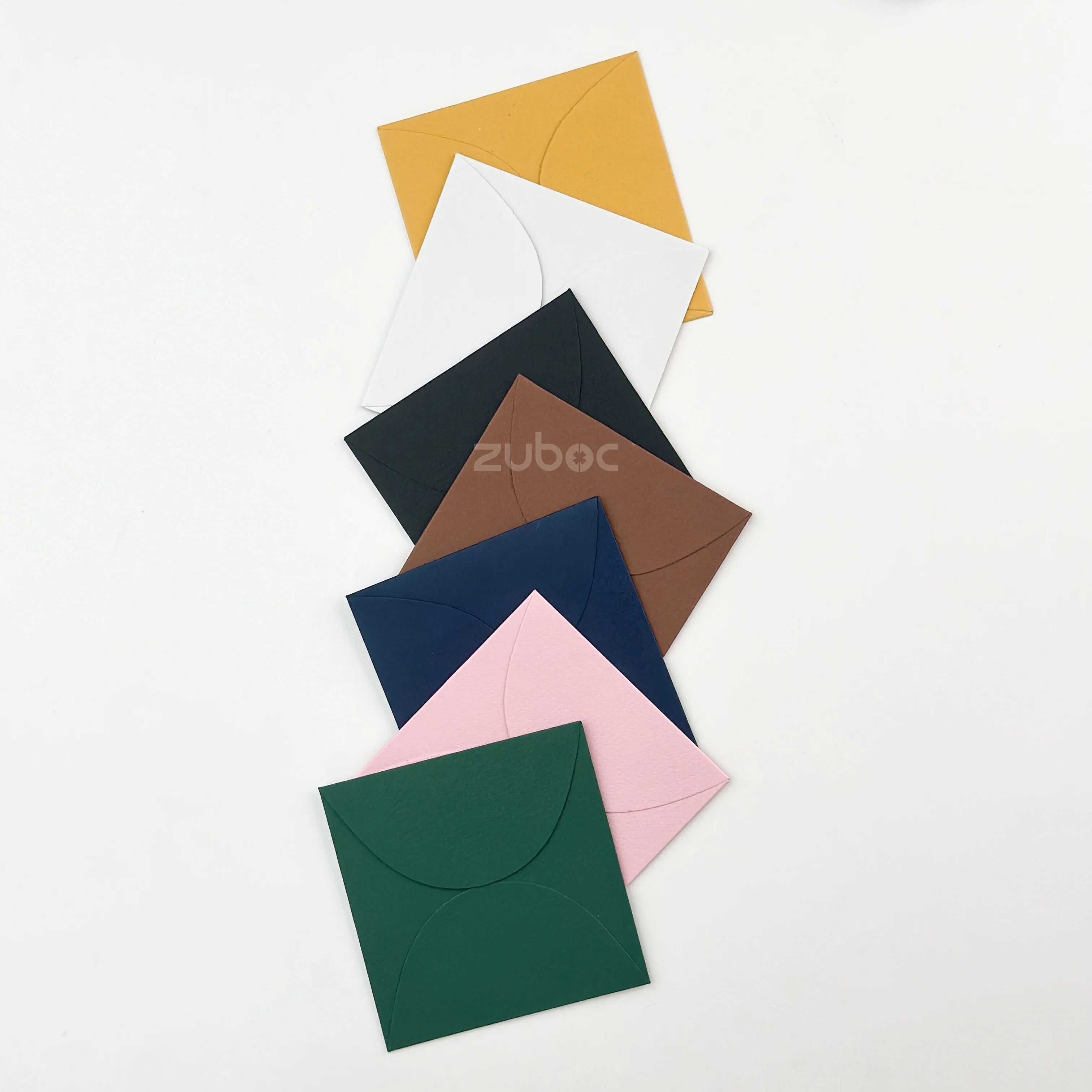 Shade of Whimsy semi-circle envelopes set of 7 in plain navy blue, chocolate brown, baby pink, forest green, black, normal white, and mango yellow from Zuboc ? premium imported and handmade -papers for weddings, gifting, and creative stationery-2