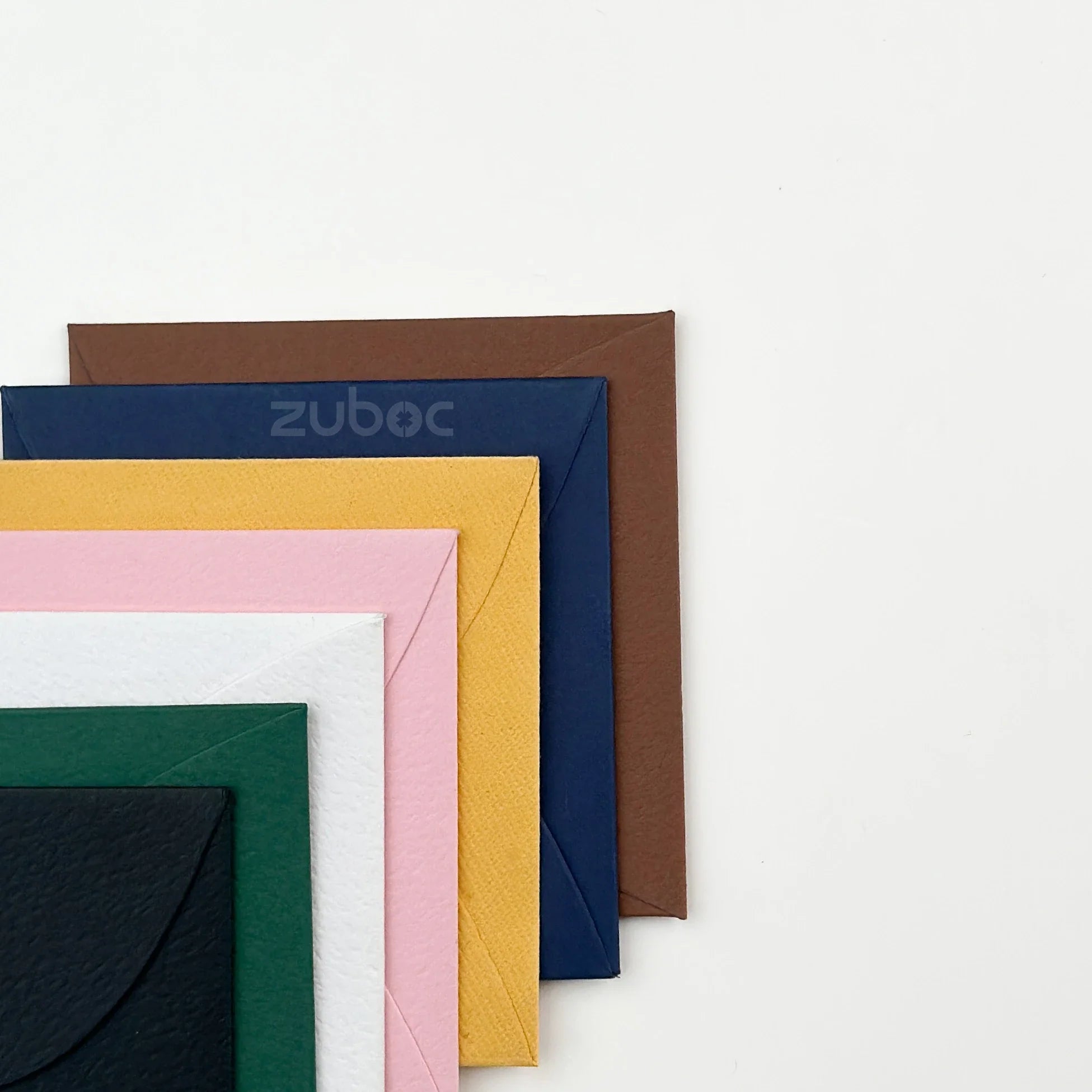 Shade of Whimsy mini semi-circle envelopes set of 7 in plain navy blue, chocolate brown, baby pink, forest green, black, normal white, and mango yellow from Zuboc ? premium imported and handmade papers for gifting, tags, and creative stationery-2