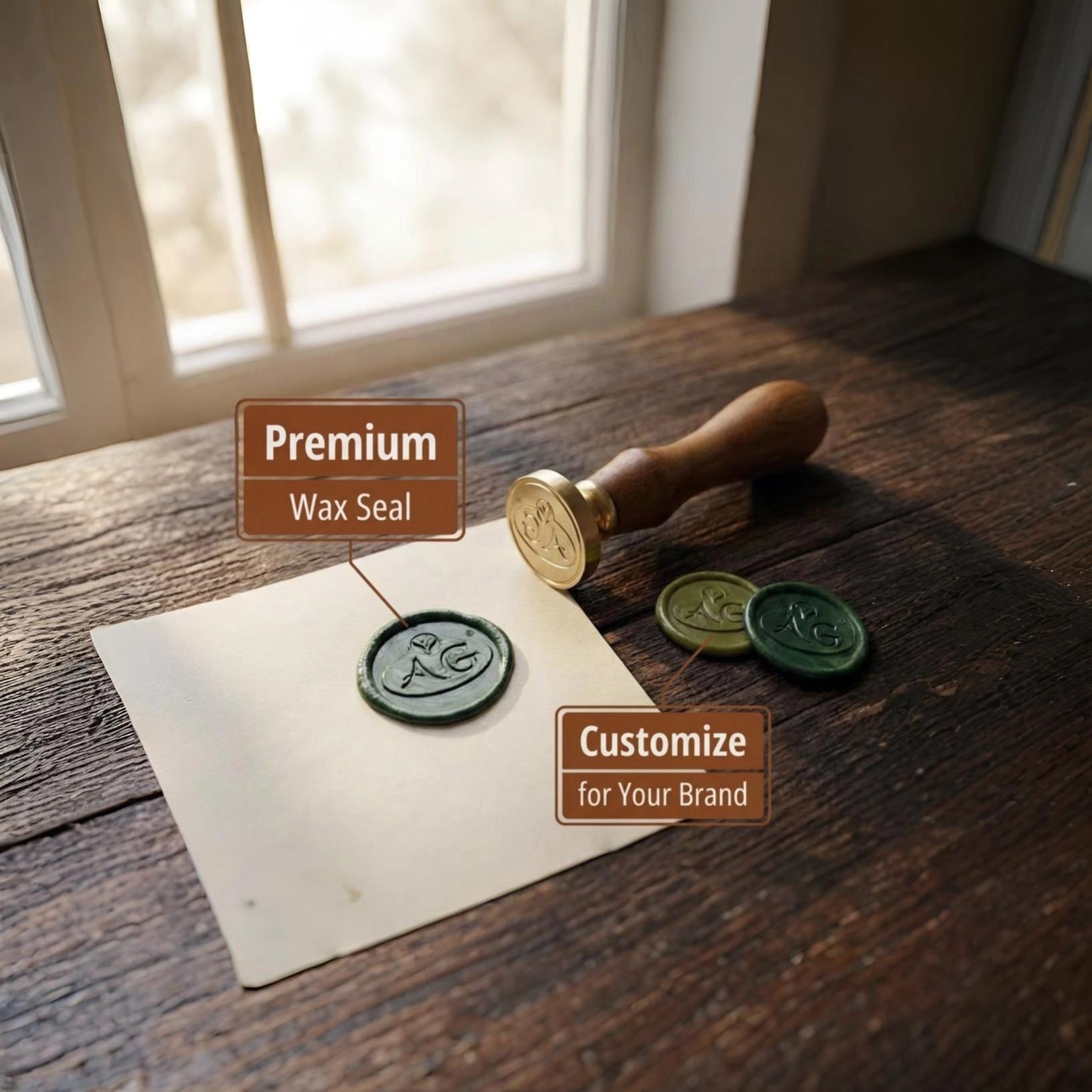 Custom Round Wax Stamp with Wooden Handle