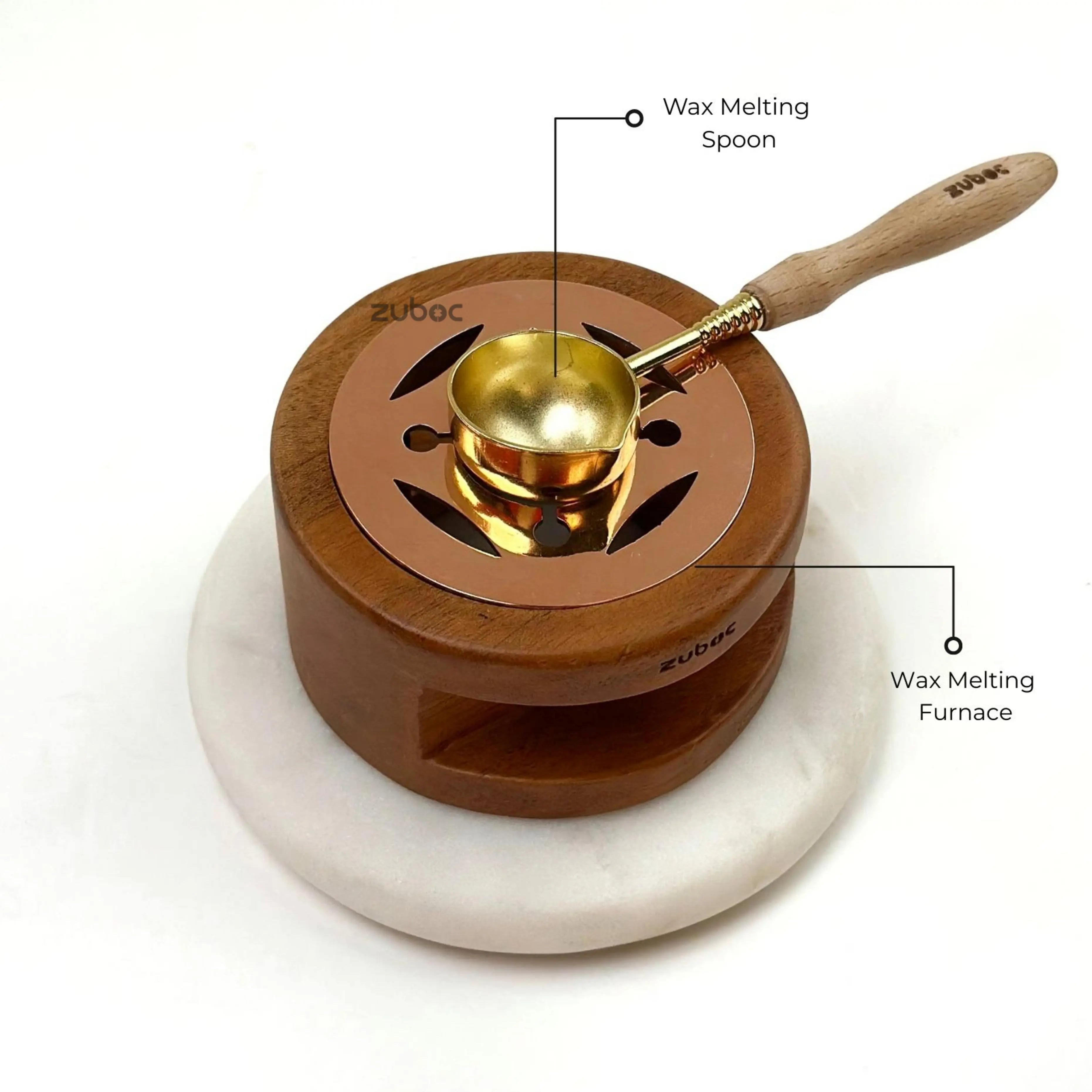 Elegant wax seal melting furnace with spoon for creating luxurious seal impressions on wedding invitations.