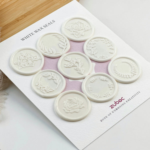 White Wax Seals Stickers for Wedding (Set of 9)
