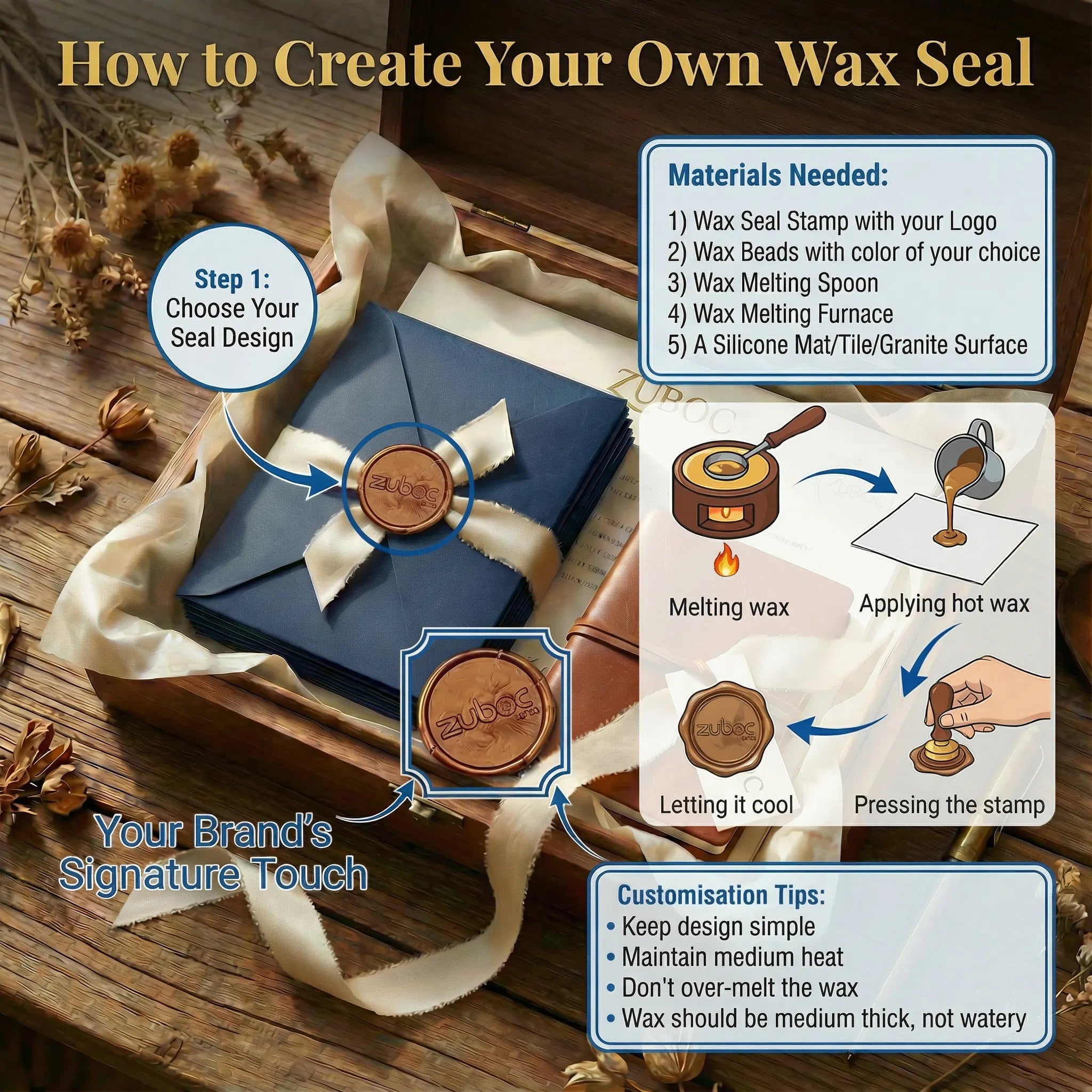 Personalised wax sealing stamp kit 2cm for elegant gift wrapping and luxury invitations