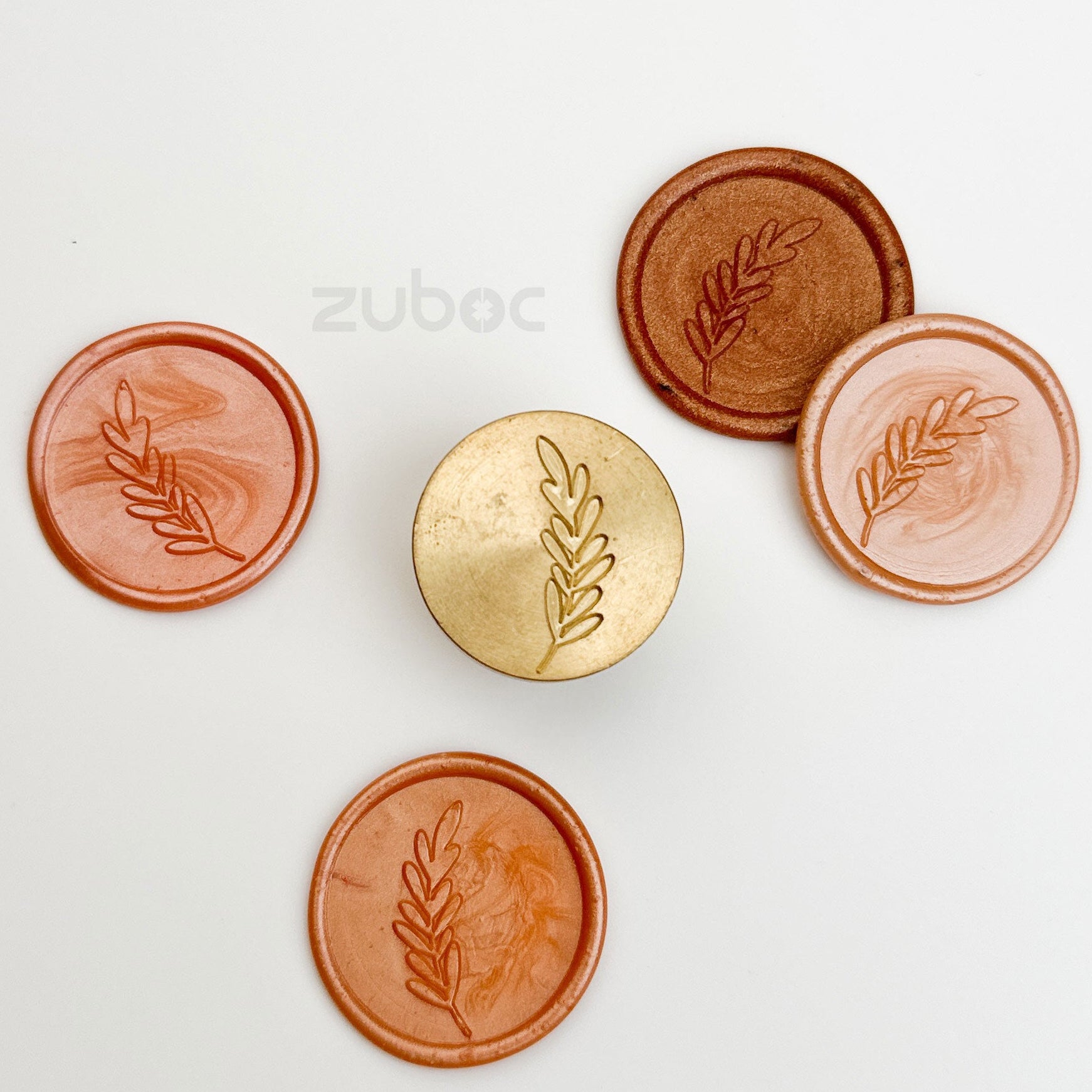 Warm brown and gold wax stamp front view for DIY projects