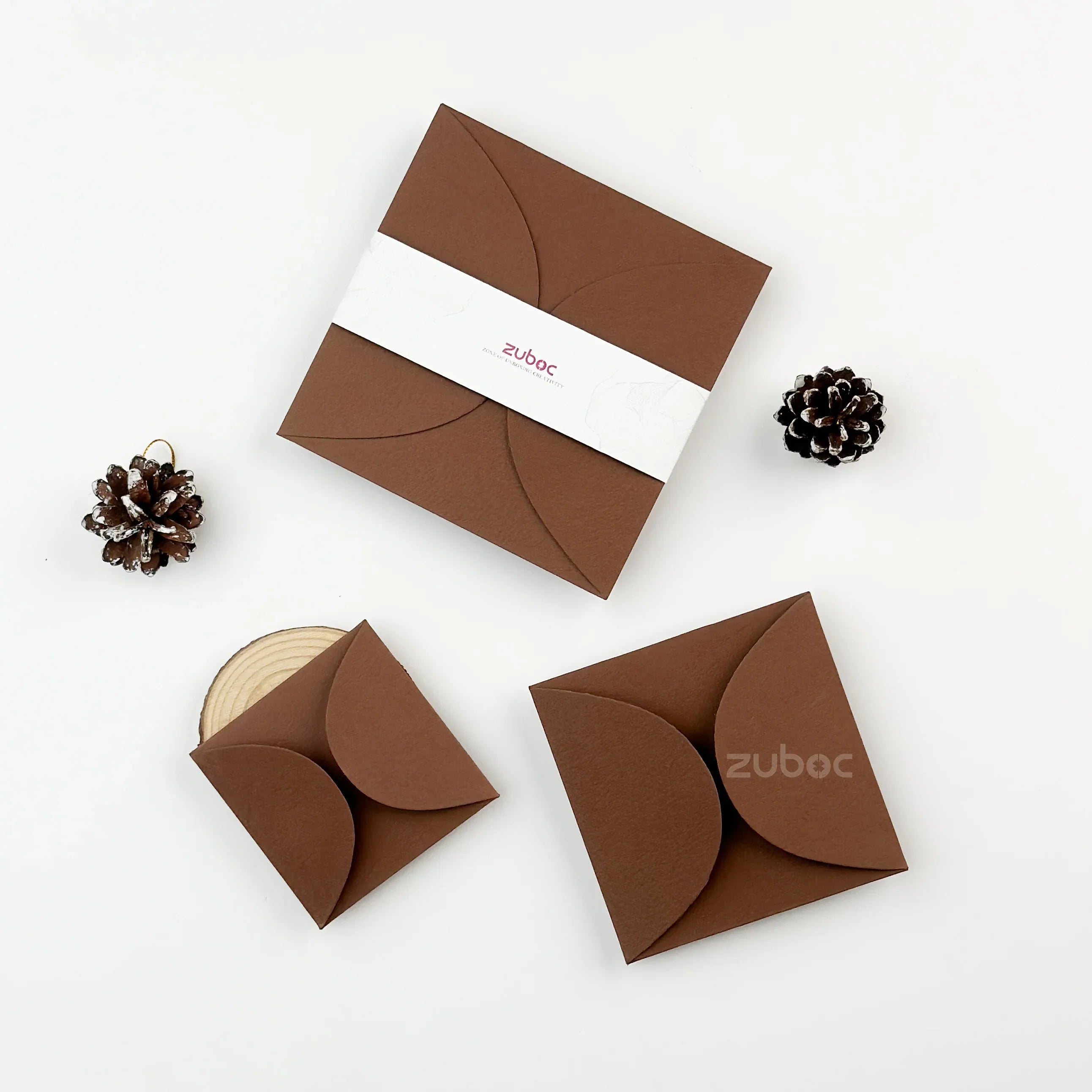Coca Dusk semi-circle envelopes set of 3 in chocolate brown from Zuboc ? premium textured paper, perfect for gifting, weddings, and crafts.--1