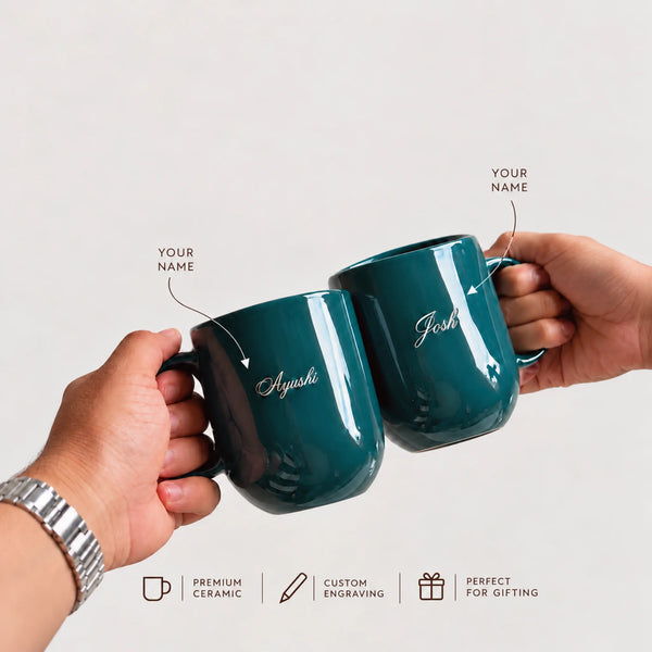 Custom Minimalist Ceramic Couple Mug - Personalized Couple Name Engraving