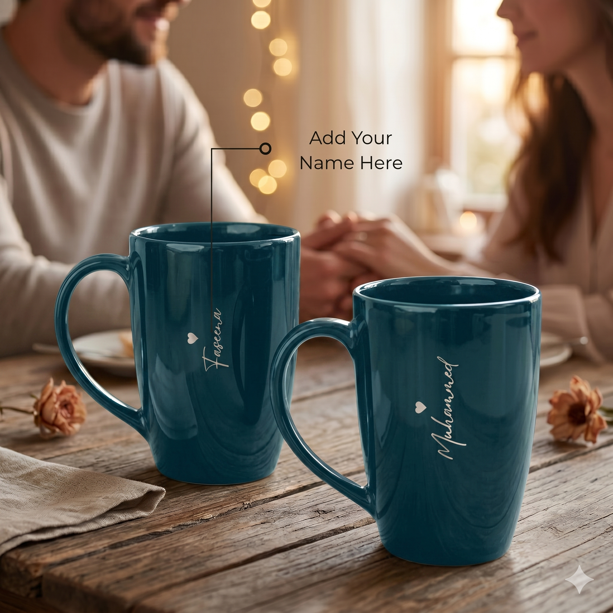 Personalized Stylish Long Teal Blue Couple Mug For Anniversaries
