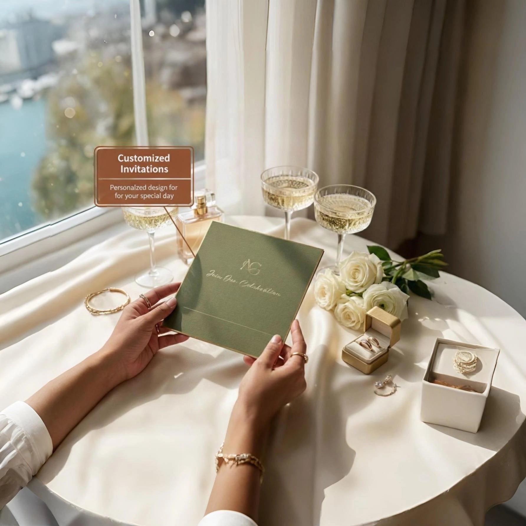 Customized Olive Bliss Wedding Invitation Suites (Set of 50)