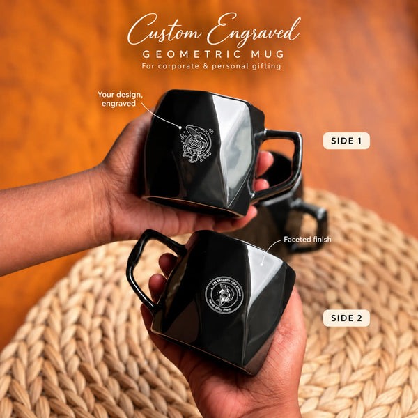Custom Engraved Geometric Ceramic Mug for Corporate & Personal Gifts