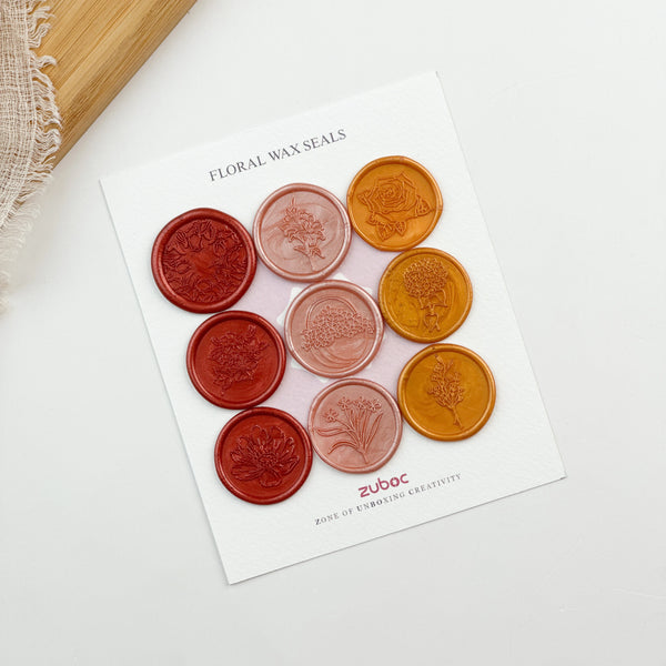 Floral wax seal Stickers for Invitations (Set of 9)